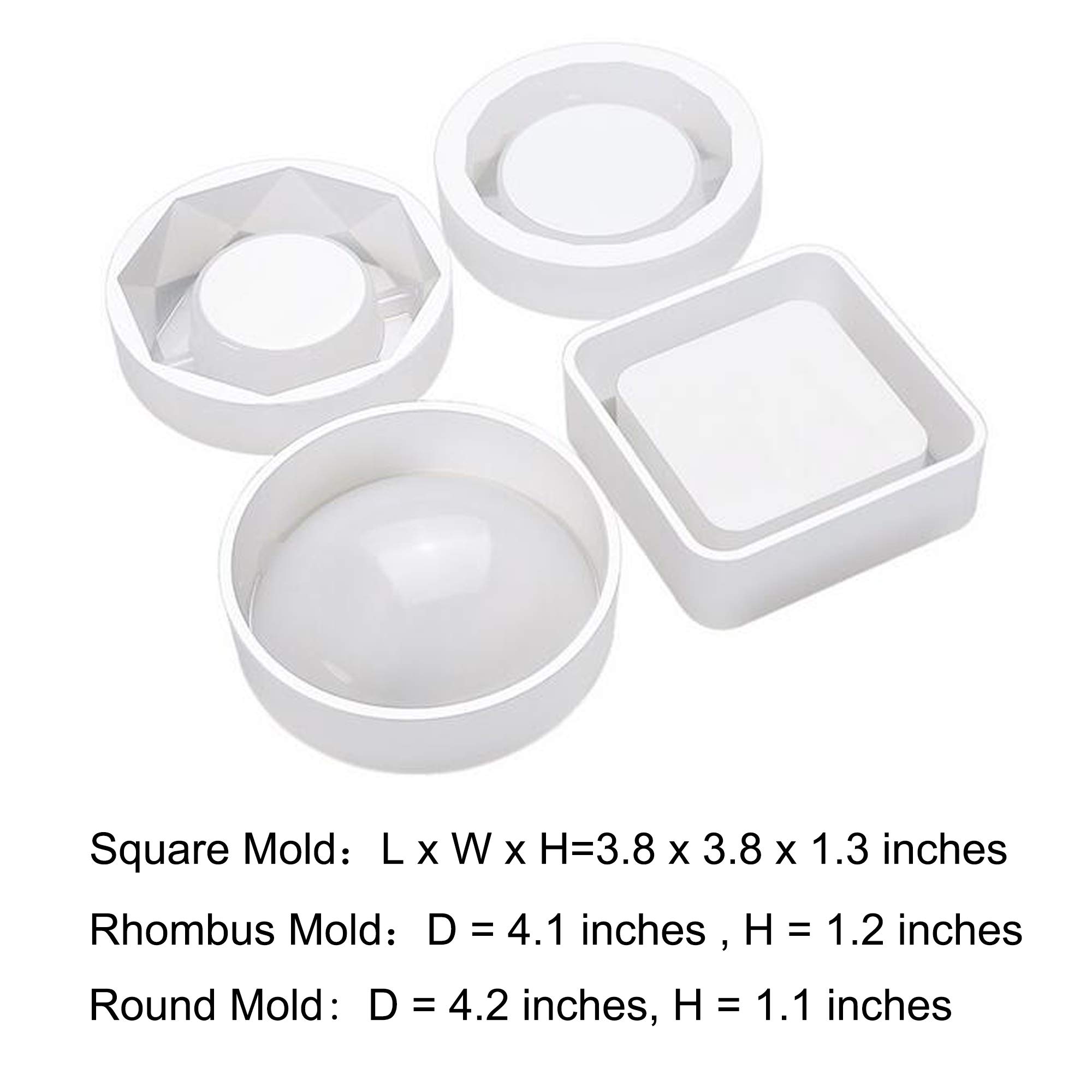4 Pack Epoxy Resin Silicone Molds - Square, Round & Rhombus Ashtray, Soap Box & Resin Art Casting Molds for DIY Crafts, Home Decor & Gift Making - Large Size Resin Art Molds for Beginners & Professionals