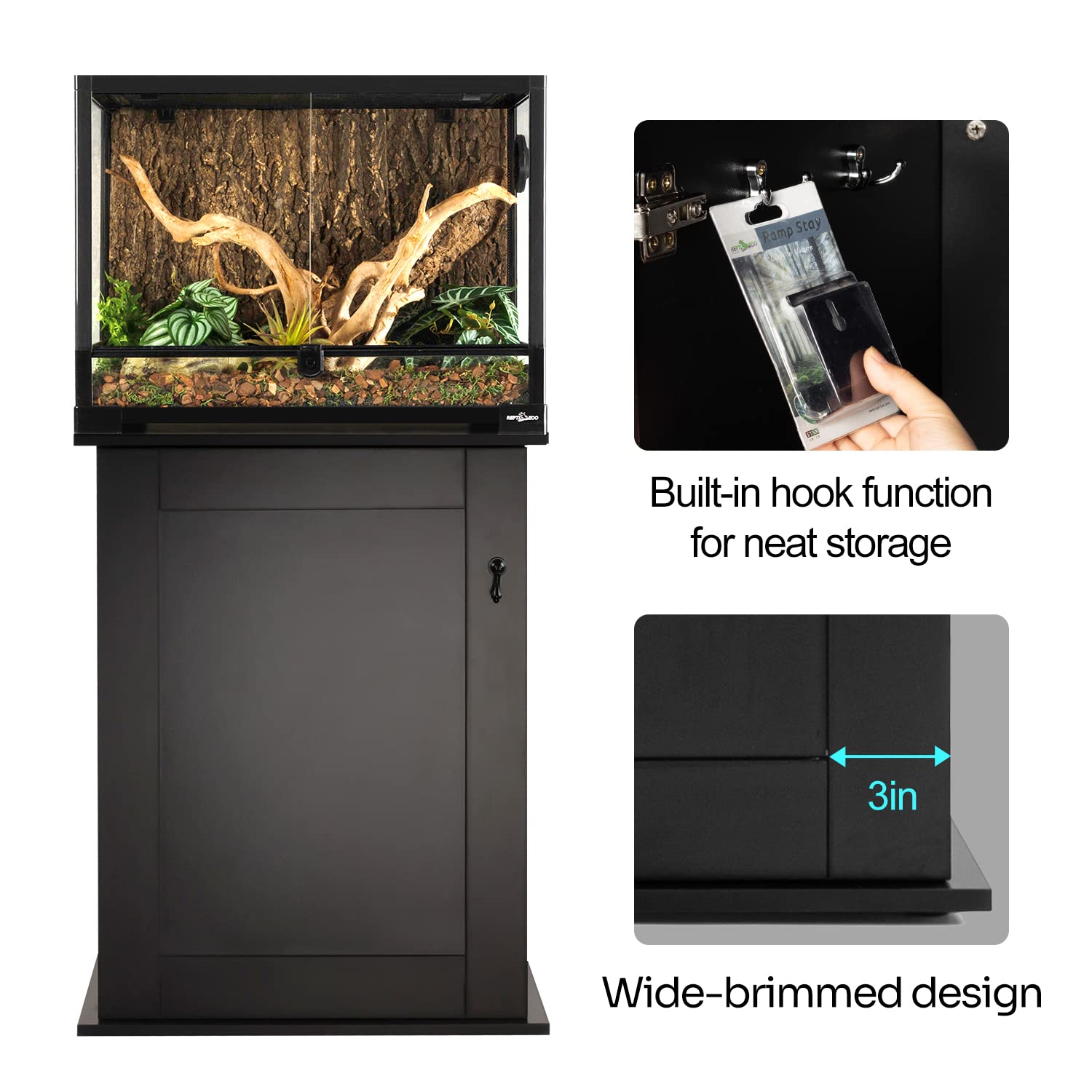 REPTIZOO Wooden Reptile Terrarium Stand with Storage & Adjustable Shelf - 24