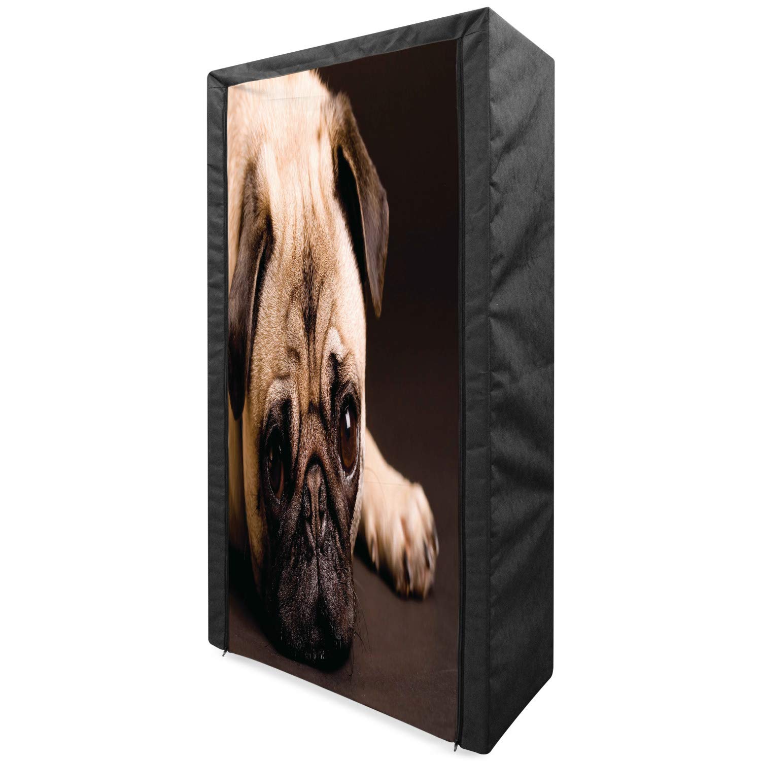 Ambesonne Pug Portable Fabric Wardrobe - Pet Dog Image Clothing Organizer with Shelves, 33.5