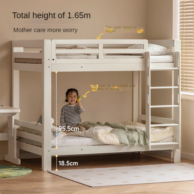 Solid Wood Bunk Bed - Beech & Birch Twin/Full Size - Space-Saving Kids & Guest Room Furniture for Small Bedrooms & Vacation Homes