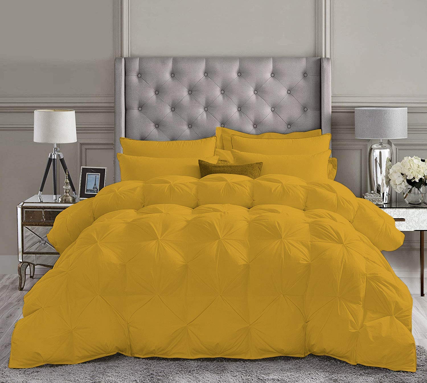 Luxury 500 GSM Gold 5-Piece Pinch Pleated Twin XL Comforter Set - 100% Egyptian Cotton (Comforter + 4 Pillowcases) for Bedroom Decor, Guest Room & Dorm Essentials - Soft & Breathable Bedding Collection