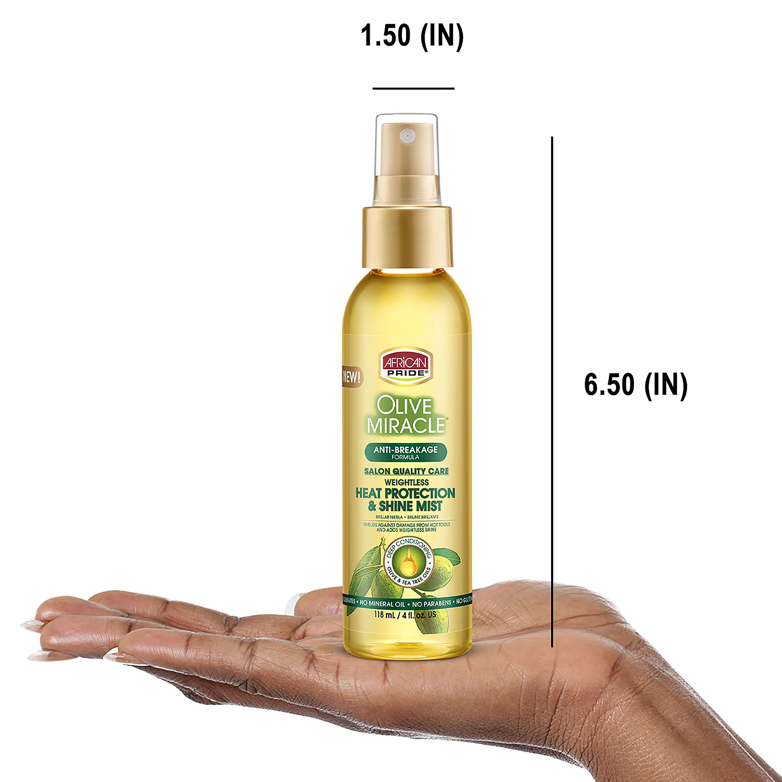 African Pride Olive Miracle Weightless Heat Protection & Hair Shine Mist - 4 oz | Humidity Control & Heat Damage Shield with Olive & Tea Tree Oils | Perfect for Styling, Blowouts & Daily Hair Care