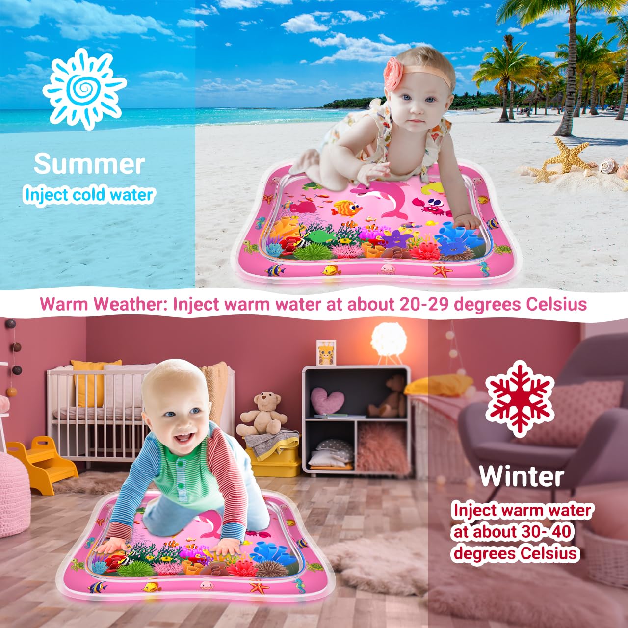 ZMLM Inflatable Baby Tummy Time Water Play Mat - Sensory Activity Toy for Newborns & Infants 3-12 Months | Pink Developmental Toy for Boys & Girls | Perfect for Easter Gifts, Baby Showers & Early Learning Playtime