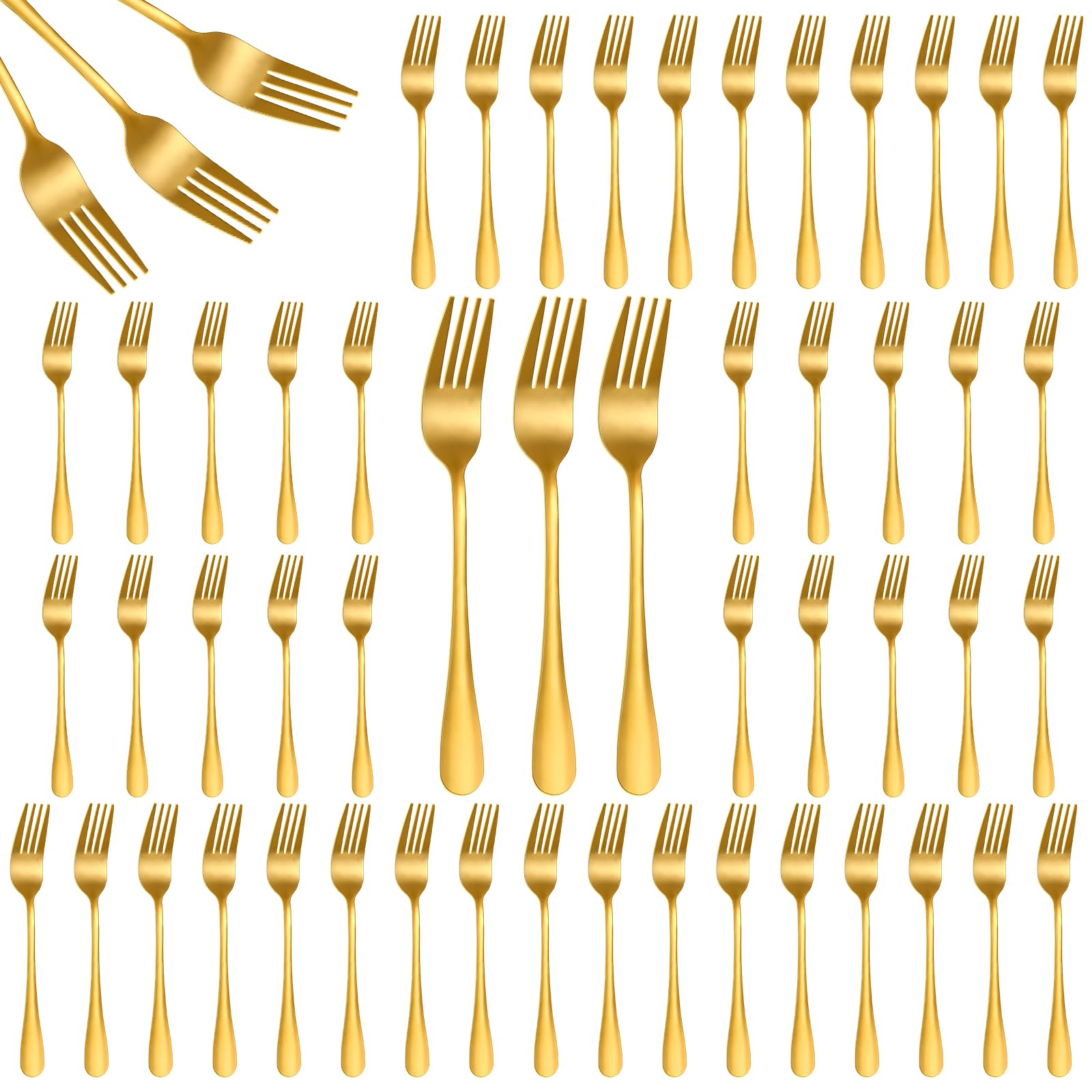 50Pcs Gold Stainless Steel Dinner Forks 8 Inch - Premium Mirror Polished Cutlery Set for Home, Restaurant & Kitchen Use - Dishwasher Safe Forks Ideal for Salad, Dessert, Steak, Pasta & Fine Dining - Elegant Tableware for Weddings, Parties & Formal Events