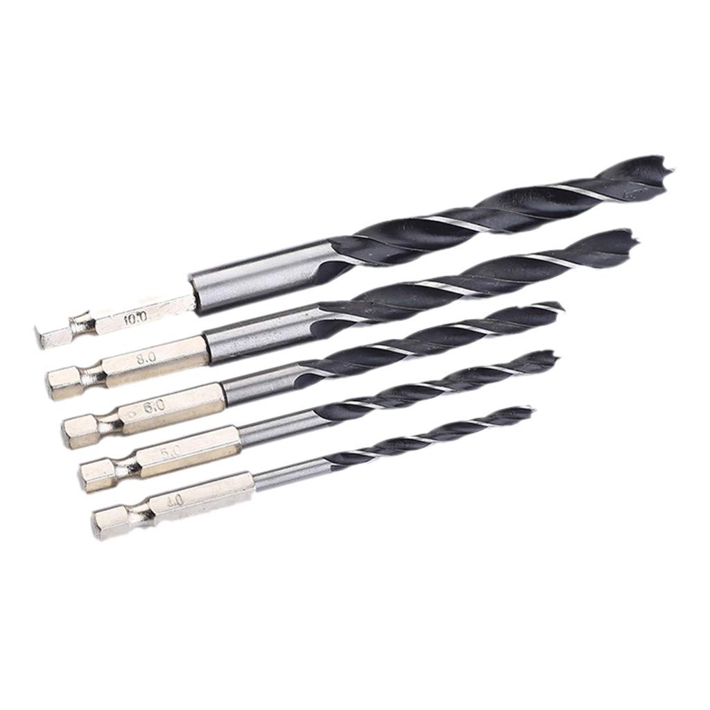 5pc Steel Hex Drill Bit Set for Woodworking - High Speed Measuring Tools (Silver) | DIY & Home Improvement