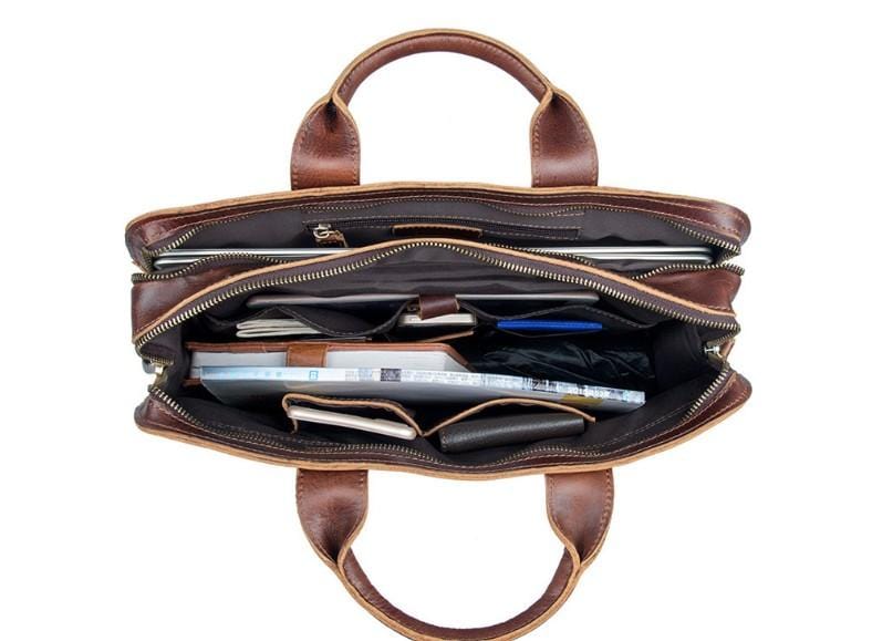 17 Inch Brown Genuine Leather Laptop Bag for Men & Women - Stylish Designer Briefcase for Business, Work, Travel & College