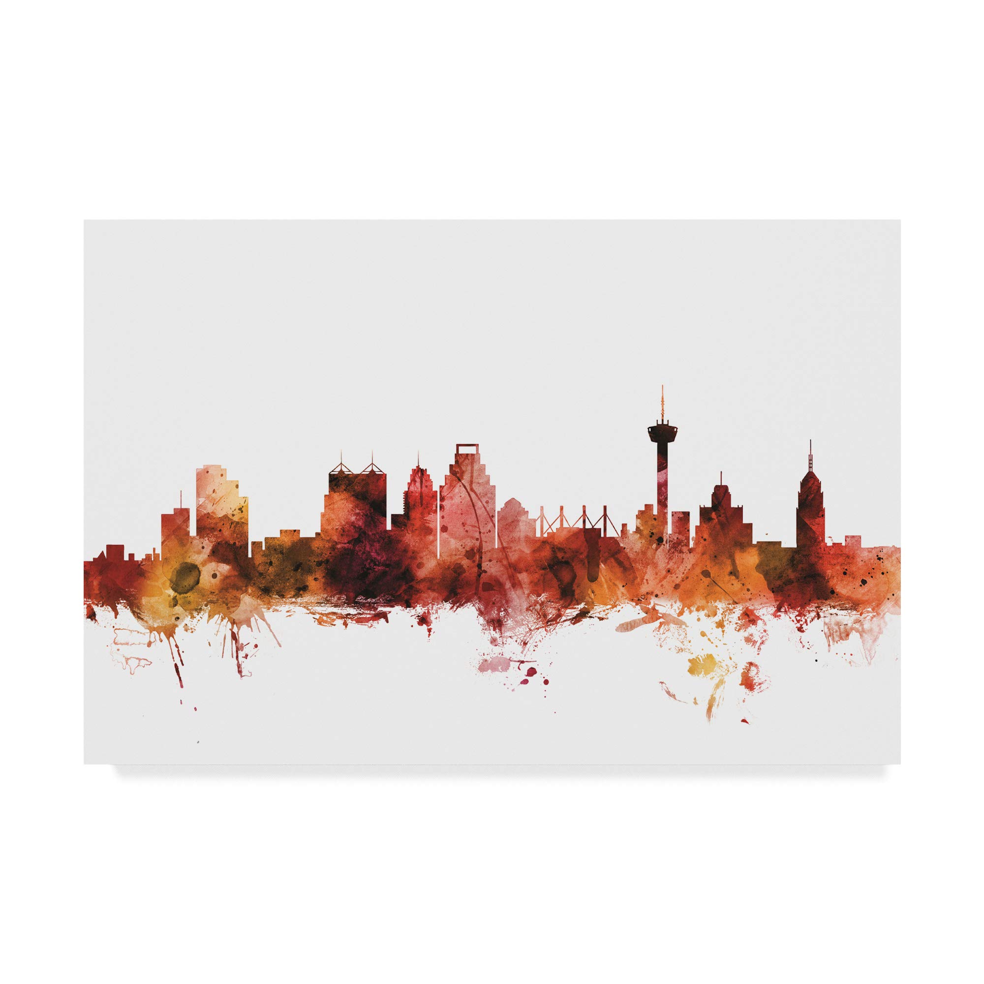 Michael Tompsett San Antonio Texas Skyline Red Art Print - 16x24 Inch Framed Wall Decor for Living Room, Office & Home