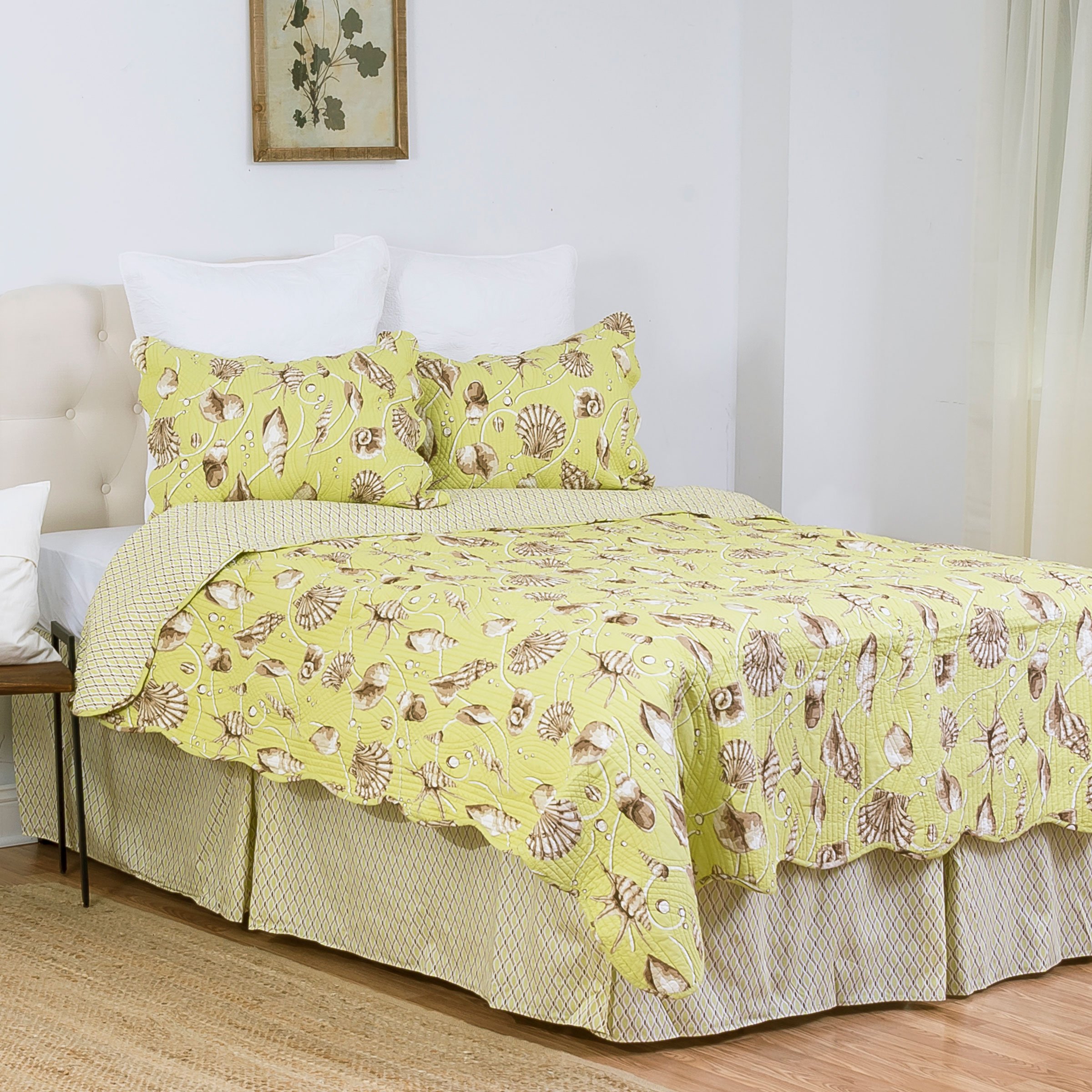 C&F Home Calypso Shells Twin Bed Skirt - 18 Inch Drop Length, Calypso Green - Perfect for Beach House Decor, Guest Room & Coastal Style Bedrooms