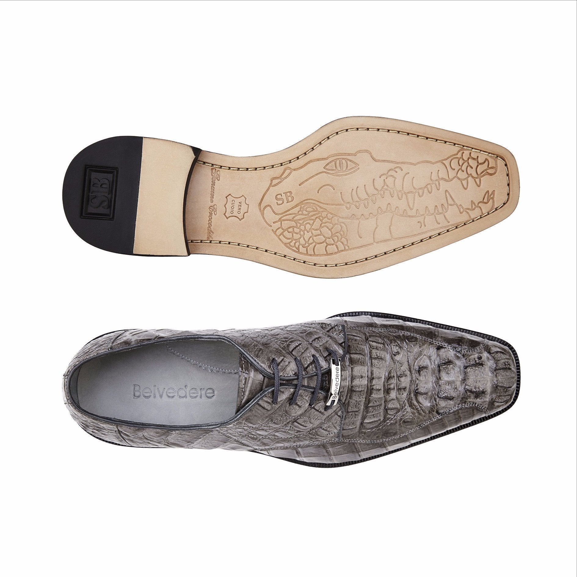 Belvedere Chapo Genuine Hornback Caiman Dress Shoes in Gray | Style 1465 | Premium Men's Formal Footwear for Business & Special Occasions