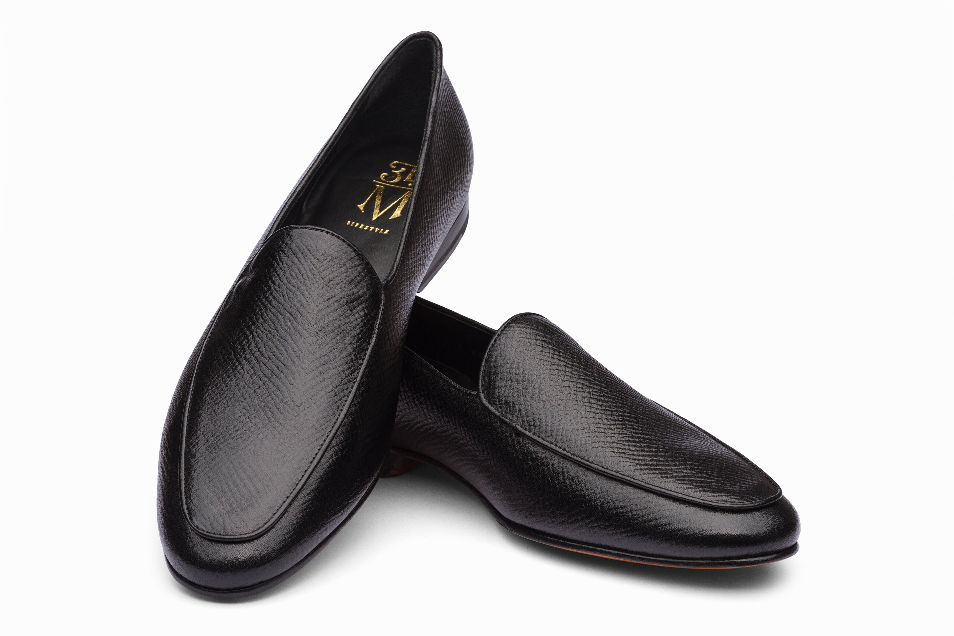 Premium Belgian Loafers for Men - Black Hatch Grain Leather Slip-On Dress Shoes | Comfortable & Stylish for Business, Office & Formal Occasions
