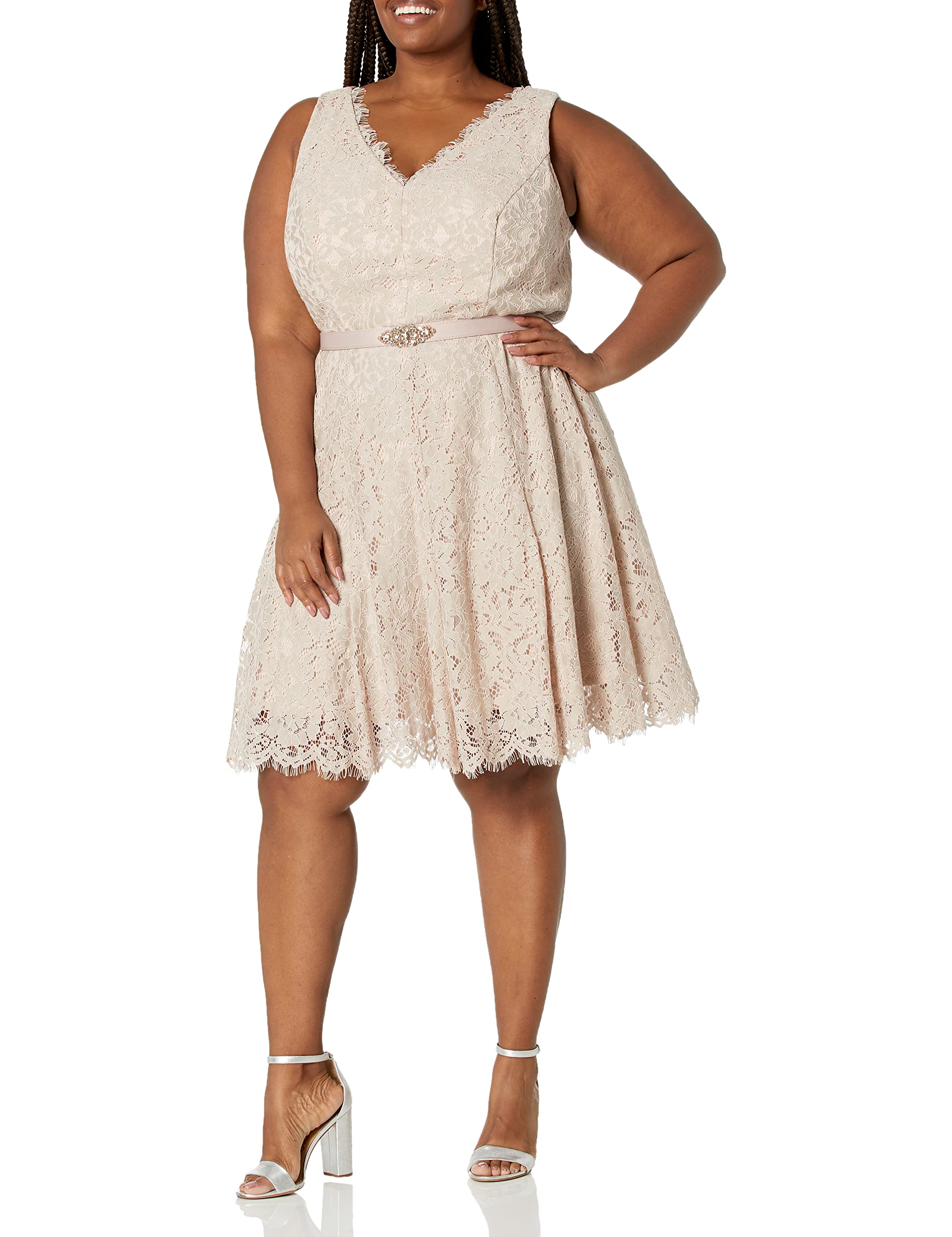 Jessica Howard Women's Plus Size Sleeveless V-Neck Seamed Dress - Perfect for Summer Weddings, Cocktail Parties & Office Wear