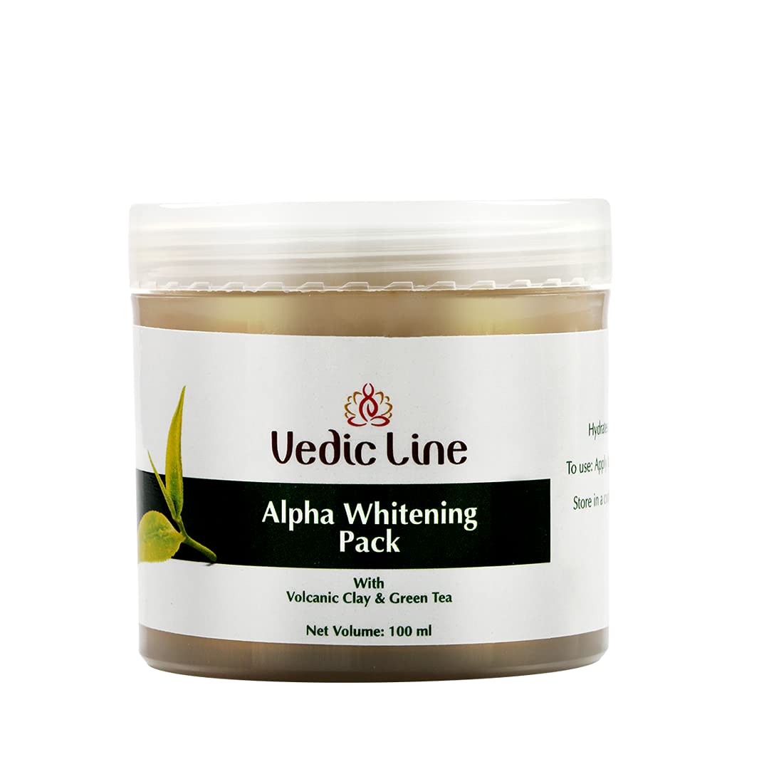 Vedic Line Alpha Brightening Pack - Volcanic Clay & Green Tea Extract Face Mask for Clear Skin, Reduces Spots & Acne (100ml, 1 Count) | Perfect for Daily Skincare Routine & Acne Treatment