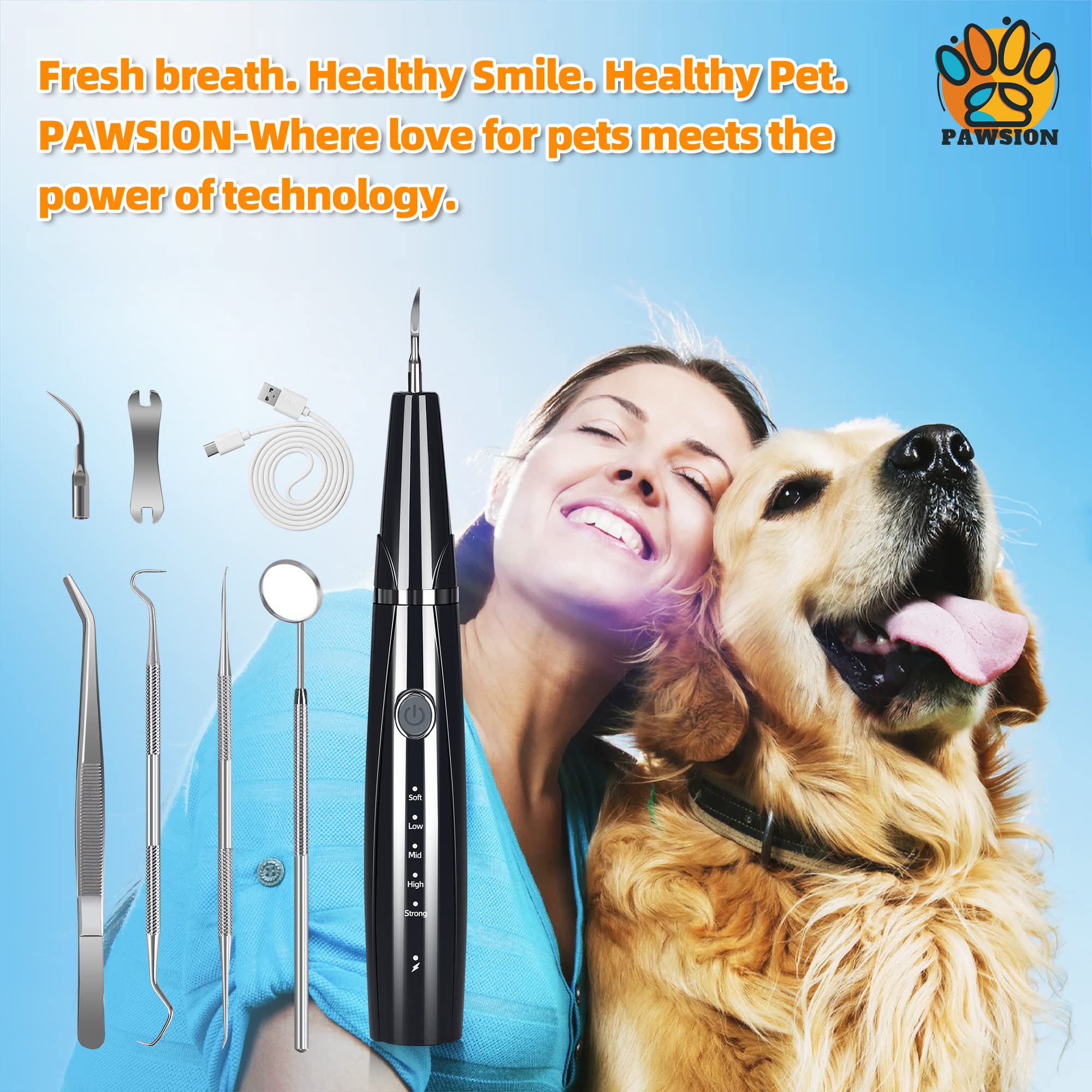 Rechargeable Ultrasonic Dog Teeth Cleaner with LED Light - 5 Mode Pet Dental Scaler Kit with 3 Cleaning Heads - Plaque & Tartar Remover for Dogs & Cats - At-Home Pet Dental Care for Small, Medium & Large Breeds - Perfect for Daily Cleaning, Fresh Breath & Travel - Ideal for Home Use, Grooming Salons & Vet Clinics - Great for Pet Owners, Travel & Professional Care - Best for Home Dental Care, Travel Grooming & Veterinary Use