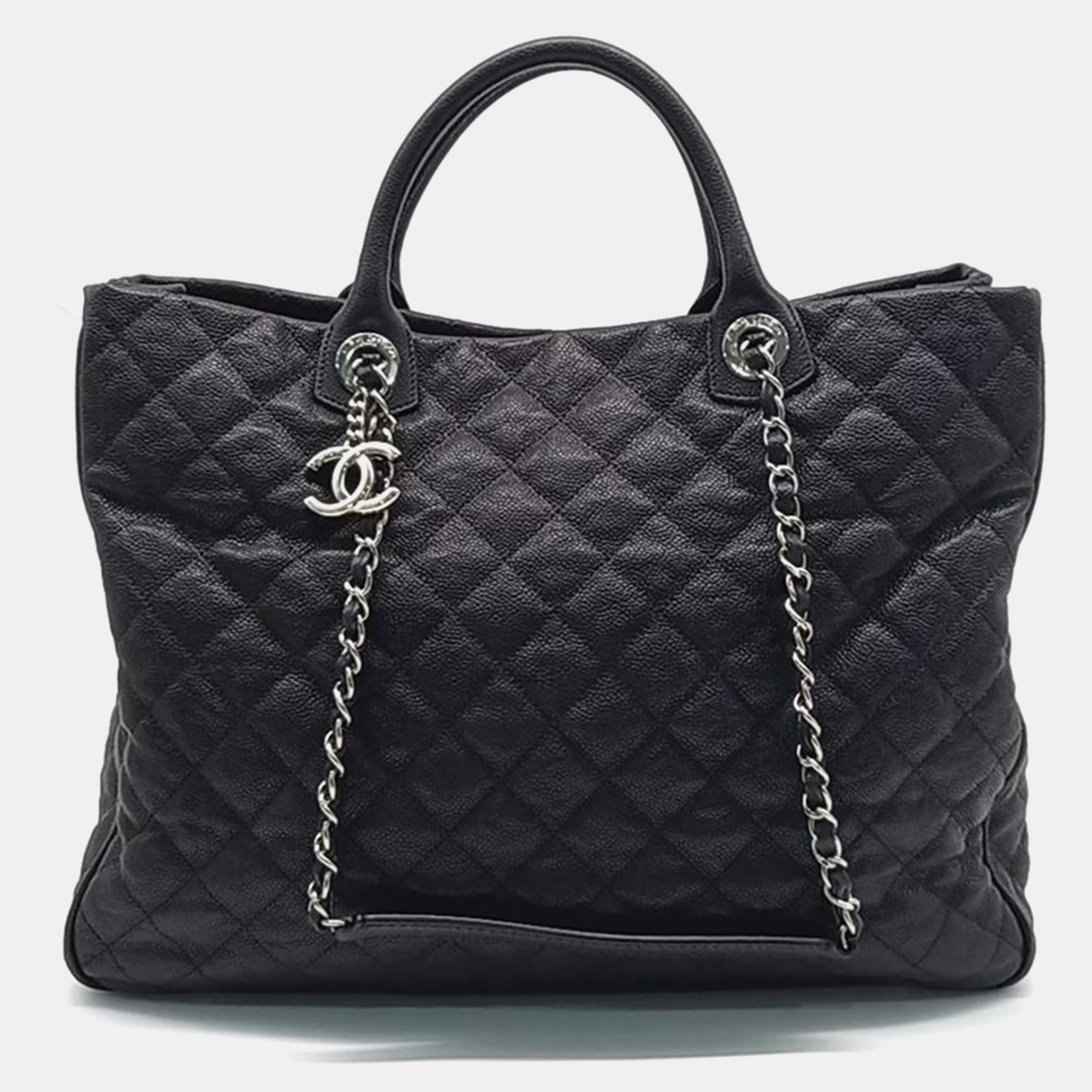 Luxury Black Caviar Leather Tote Bag for Women - Stylish Designer Handbag for Work, Travel & Everyday Use