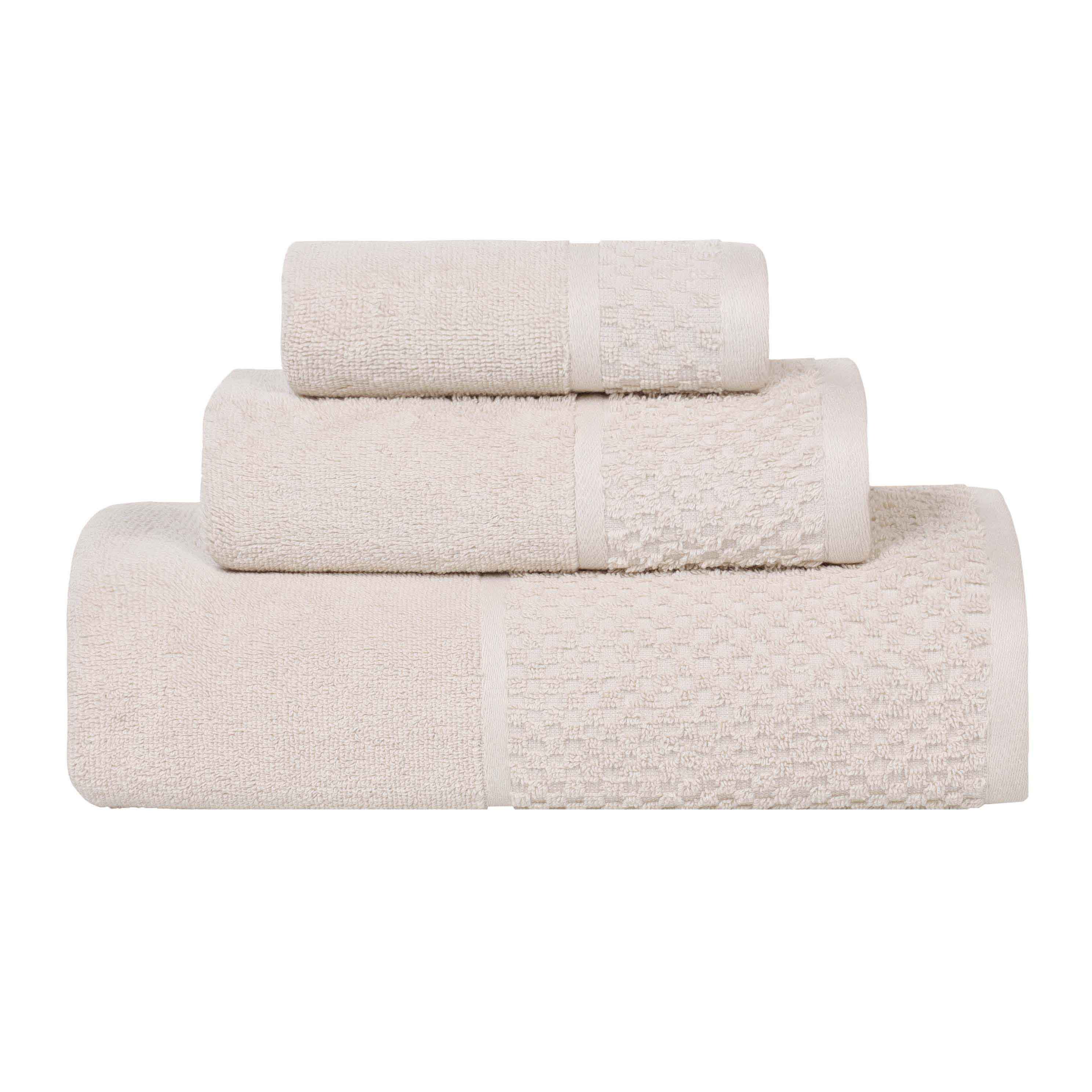 Premium Cotton Plush Soft Absorbent Jacquard 3-Piece Towel Set - Ultra Soft Bath, Beach & Spa Towels for Luxury Home & Travel Use