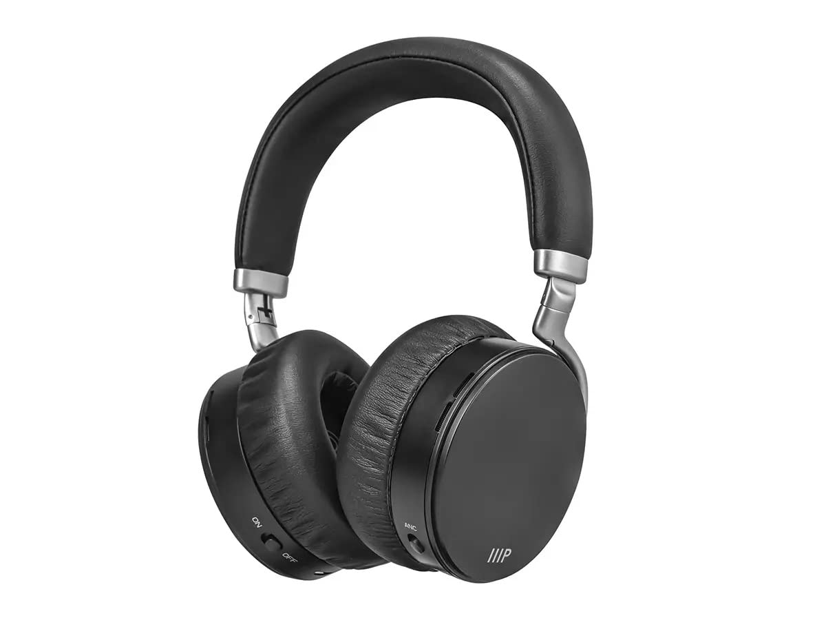 MonoPrice Bluetooth Headphones with Active Noise Cancelling - 20H Playback/Talk Time, AAC/SBC/aptX Audio - Wireless Over-Ear Headphones for Travel, Work & Gym (Black)