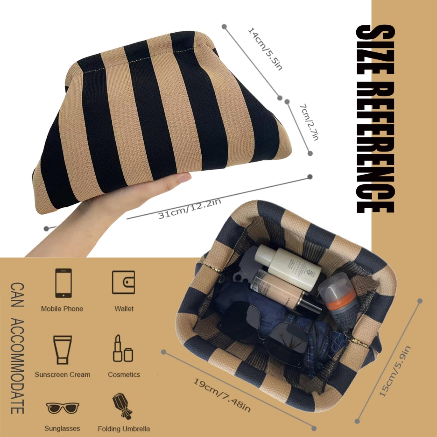 Stylish Woven Crochet Dumpling Clutch Bag for Women - Summer Beach Striped Handbag & Purse 2024 | Perfect for Vacation, Parties, and Casual Outings