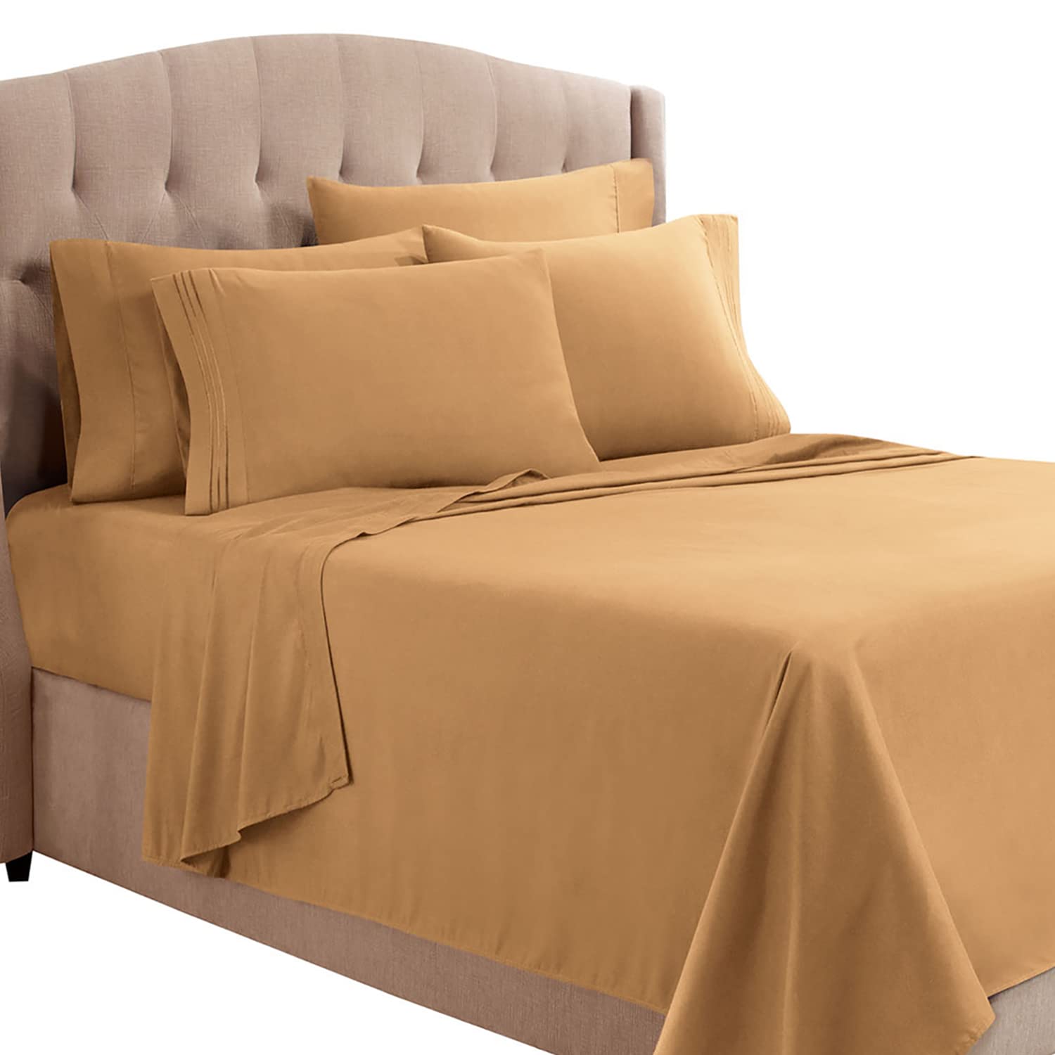 Clara Clark 1800 Series Luxury Bed Sheet Set - Twin XL, Mocha Light Brown - Deep Pocket Fitted Sheet & Extra Pillowcases - Ultra Soft Microfiber Bedding for Comfortable Sleep - Perfect for Guest Rooms, Dorms & Master Bedrooms
