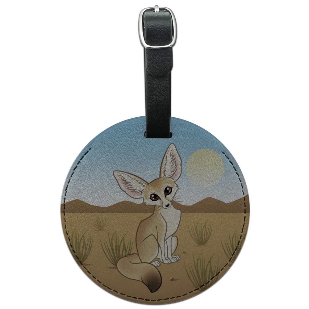 Fennec Fox Round Leather Luggage Tag - Personalized Carry-On ID Tag for Suitcases & Travel Bags - Perfect for Airports, Business Trips & Vacation Travel Accessories
