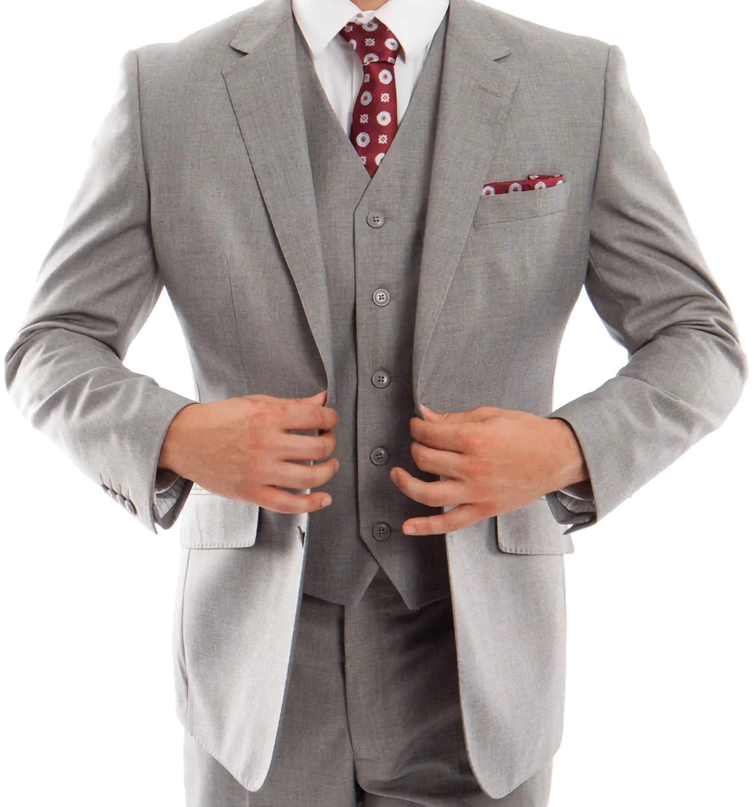 Premium Italian Wool Suit for Men - Modern Fit 3-Piece Gray Business Suit - Perfect for Weddings, Office & Formal Events
