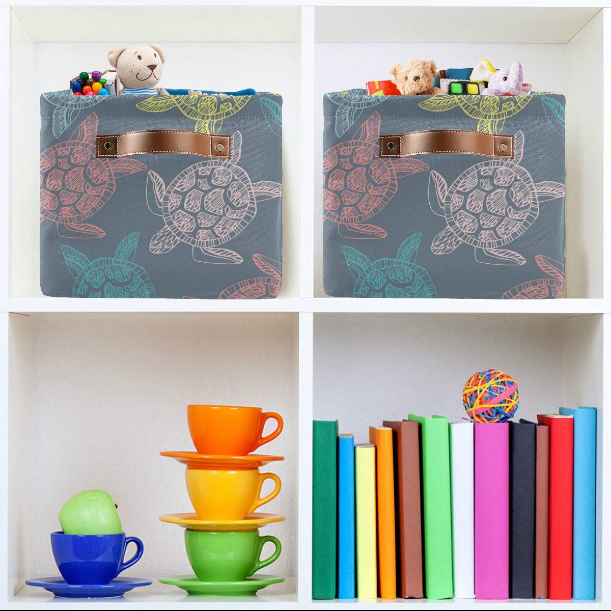 Colorful Sea Turtle Storage Bins - Collapsible Fabric Organizer for Home & Office