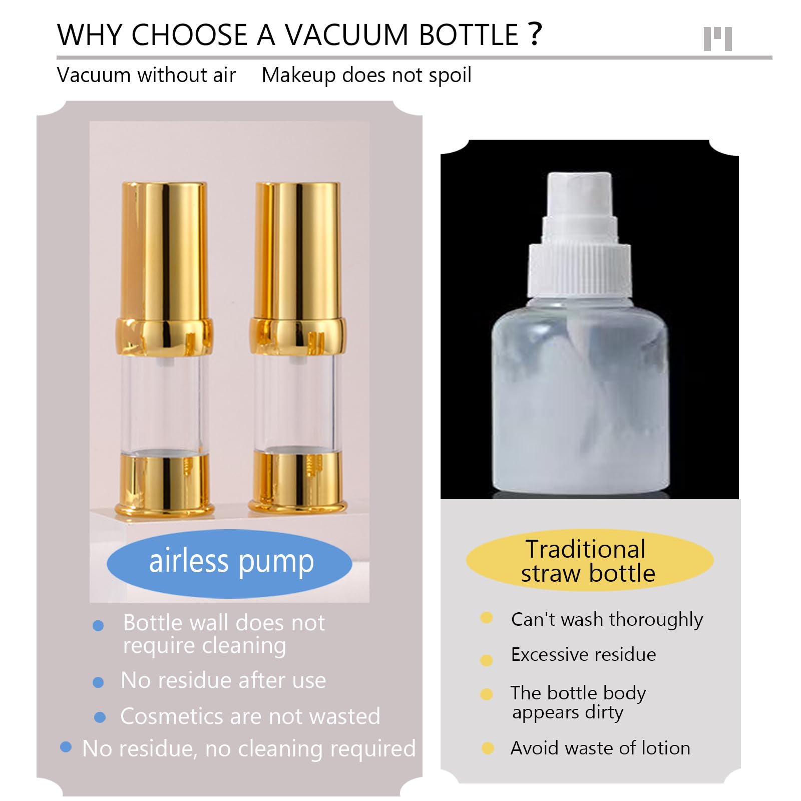 Golden Airless Cosmetic Pump Bottles 8-Piece Set - Refillable Travel Size Bottles with Cosmetic Bag | Leak-Proof for Skincare, Lotion & Serum | Perfect for Travel, Gym & Daily Beauty Routine