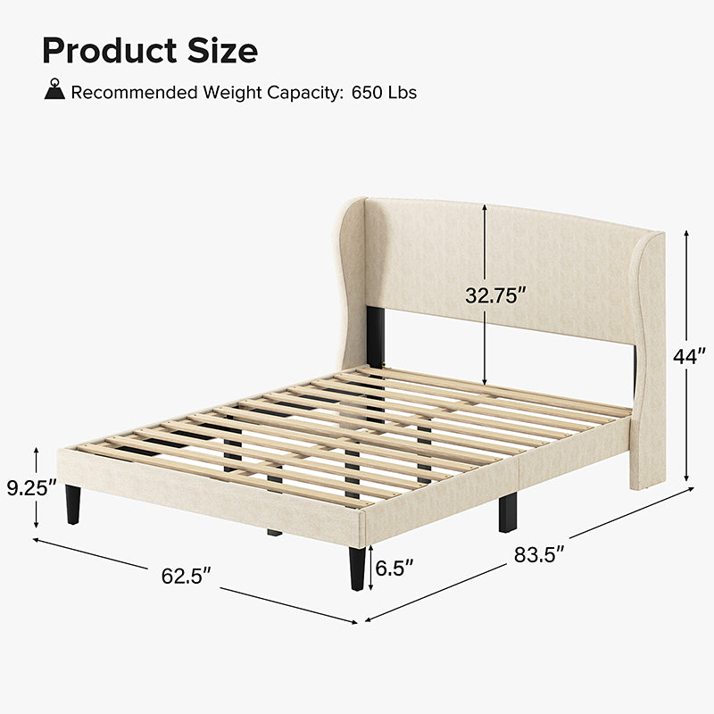 Baotist Upholstered Wingback Platform Bed Frame - Queen Size Modern Bedroom Furniture for Master Bedroom, Guest Room & Apartment