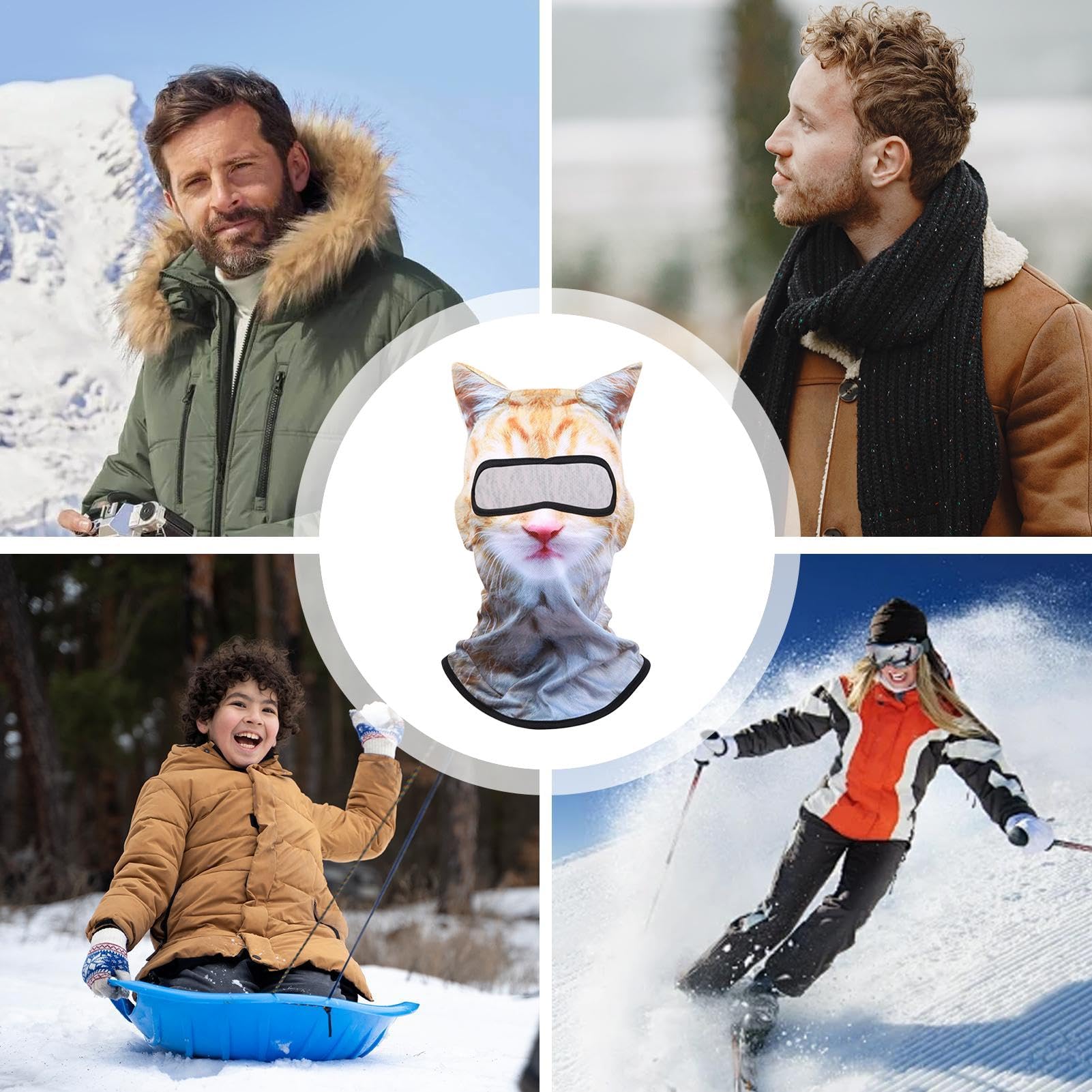 Sunproof Animal Print Face Cover - Cute Ski Mask with Ears for Adults | UV Protection Balaclava for Skiing, Snowboarding & Outdoor Winter Activities