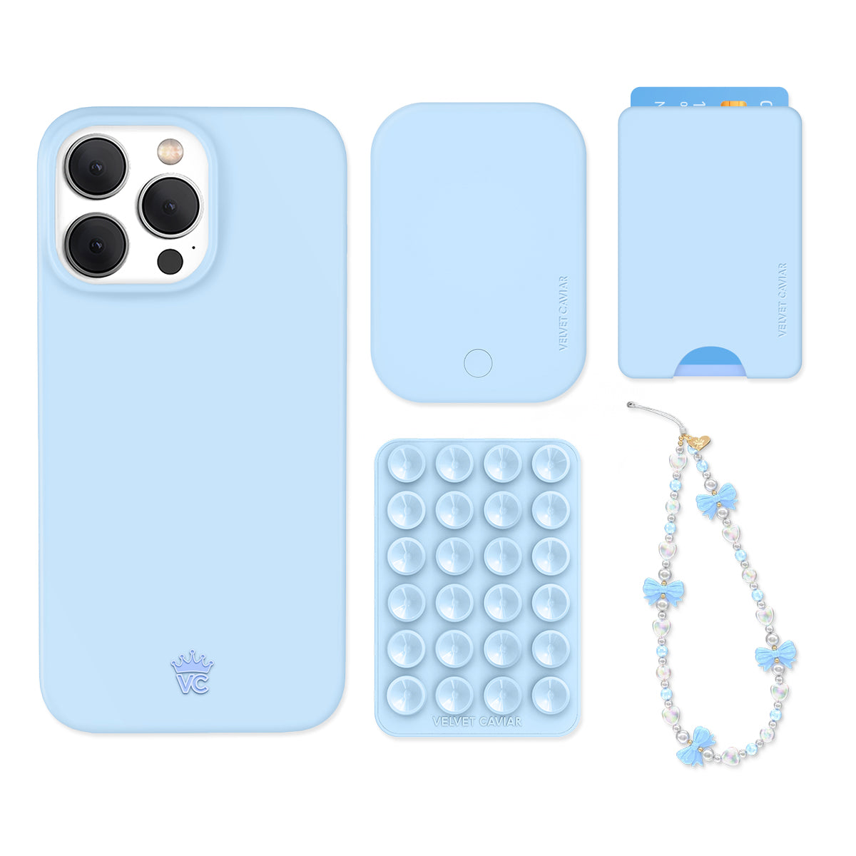 Cotton Candy Blue iPhone Case with Wallet Holder - Slim Protective Cover for iPhone 13/14/15 - Perfect for Everyday Use, Travel & Shopping