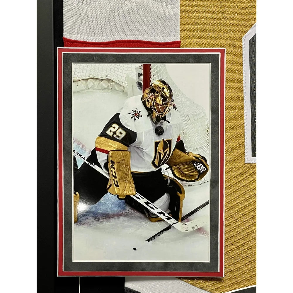 Marc Andre Fleury Signed Vegas Golden Knights Gold Alternate Jersey - Framed Autographed NHL Memorabilia for Collectors & Hockey Fans - Perfect for Man Cave, Sports Bar, or Gift