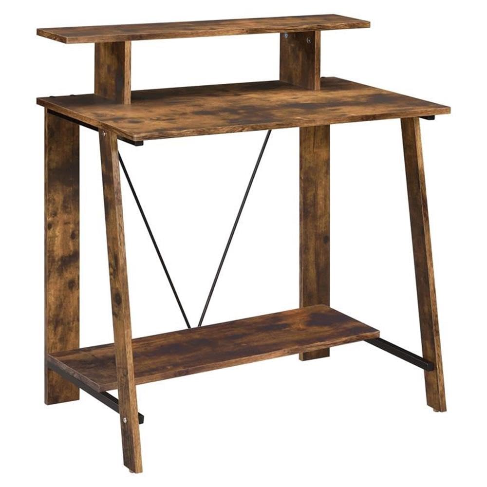Acme Nypho Wooden Writing Desk with 2 Shelves - Weathered Oak & Black Finish | Home Office, Study Room & Workspace Solution