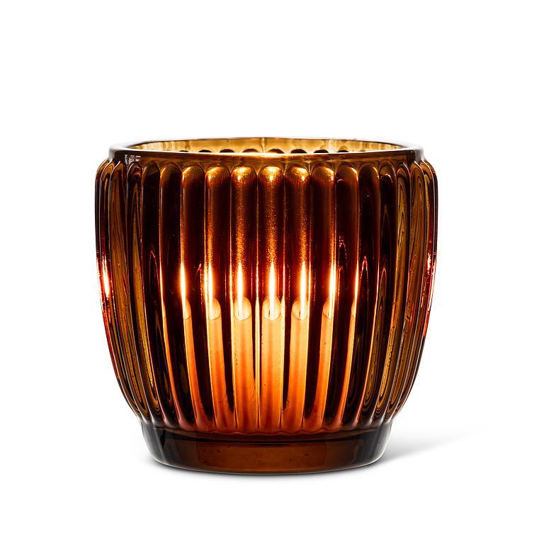 Elegant Brown Glass Ribbed Votive Candles - Set of 12 for Home Decor, Wedding Centerpieces & Romantic Ambiance