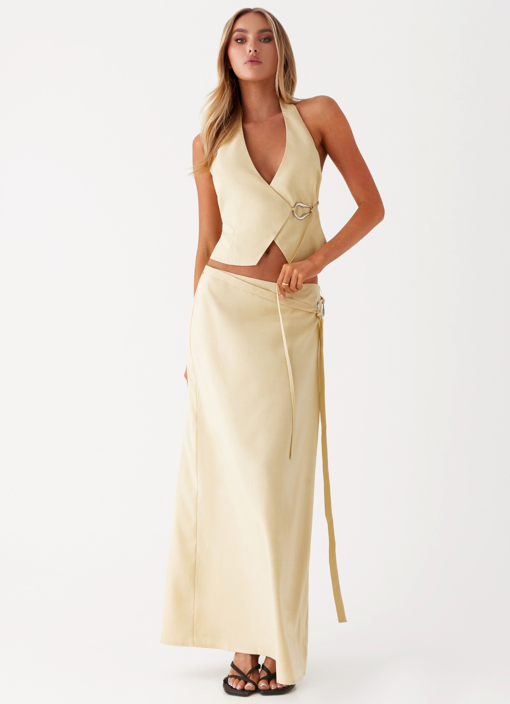 Azura Maxi Skirt for Women - Flowy Yellow Long Skirt with Elastic Waist | Perfect for Summer, Beach, Boho Fashion & Casual Outfits