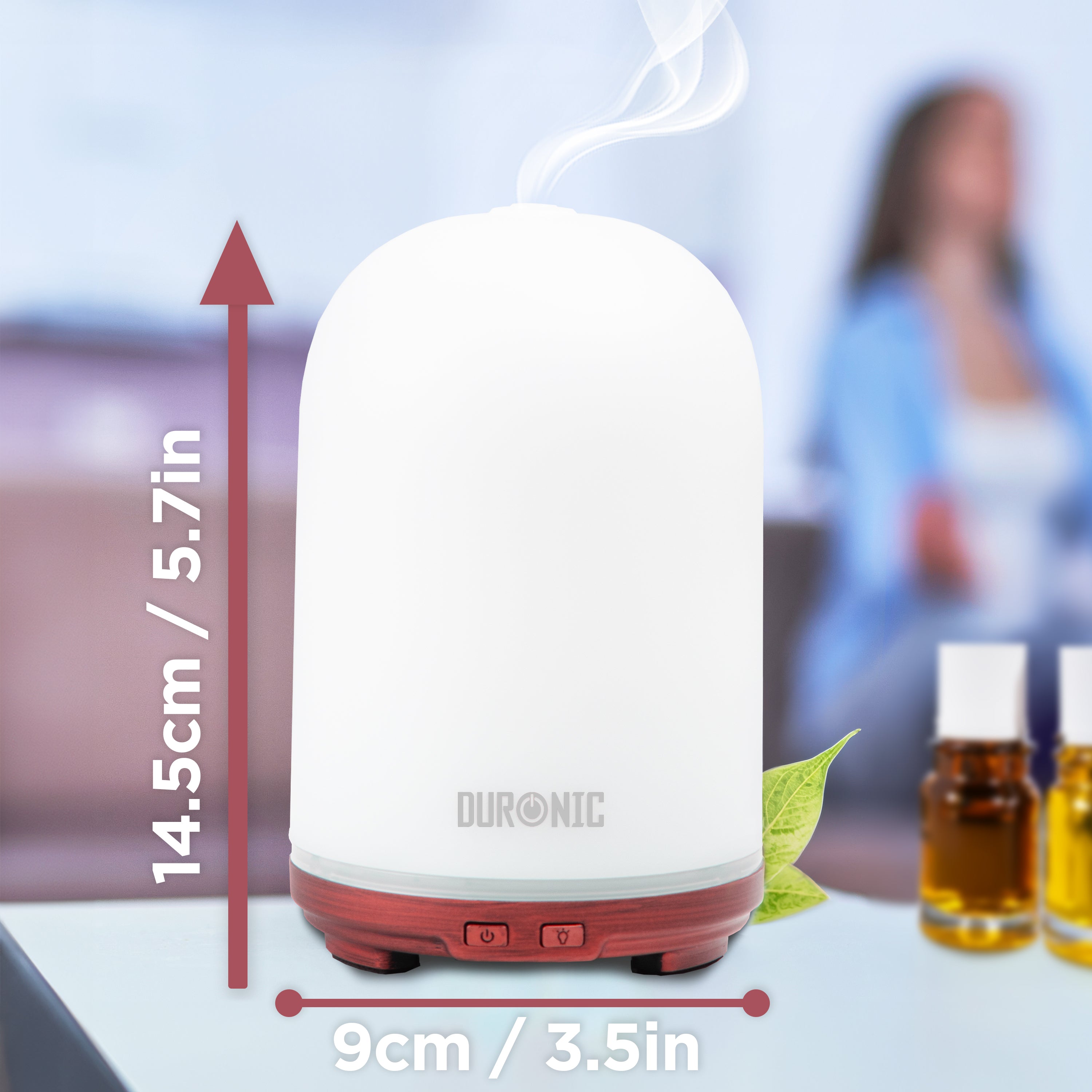 Duronic AD12 100ml Ultrasonic Essential Oil Diffuser with 7 Color LED Lights - Aromatherapy Humidifier for Home, Office, Bedroom & Spa - Perfect for Relaxation, Sleep and Stress Relief