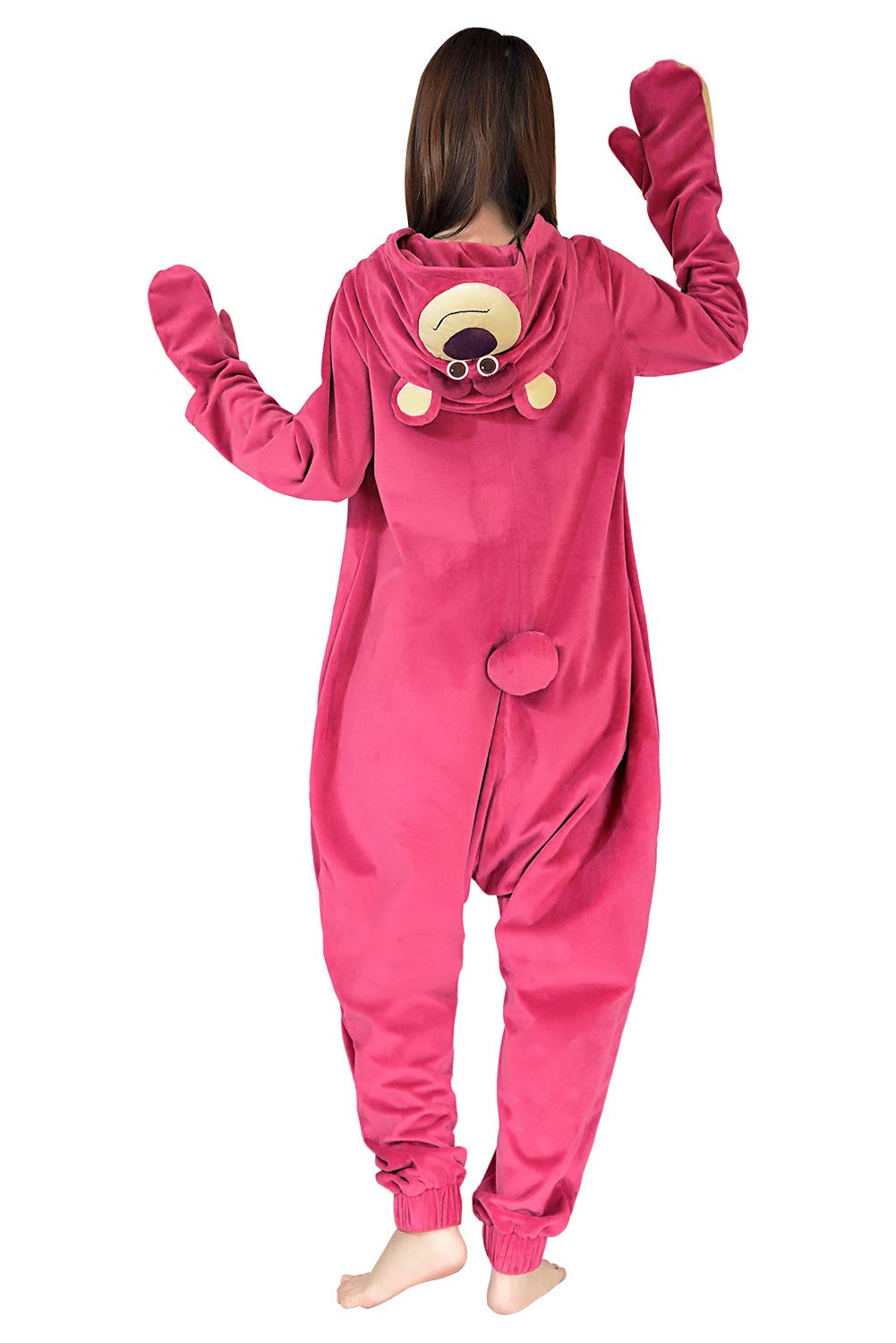 Women's Strawberry Bear Plush Jumpsuit - Cute Huggin Pajama Set for Adult Cosplay & Sleepwear | Perfect for Halloween Costumes, Anime Conventions & Cozy Loungewear