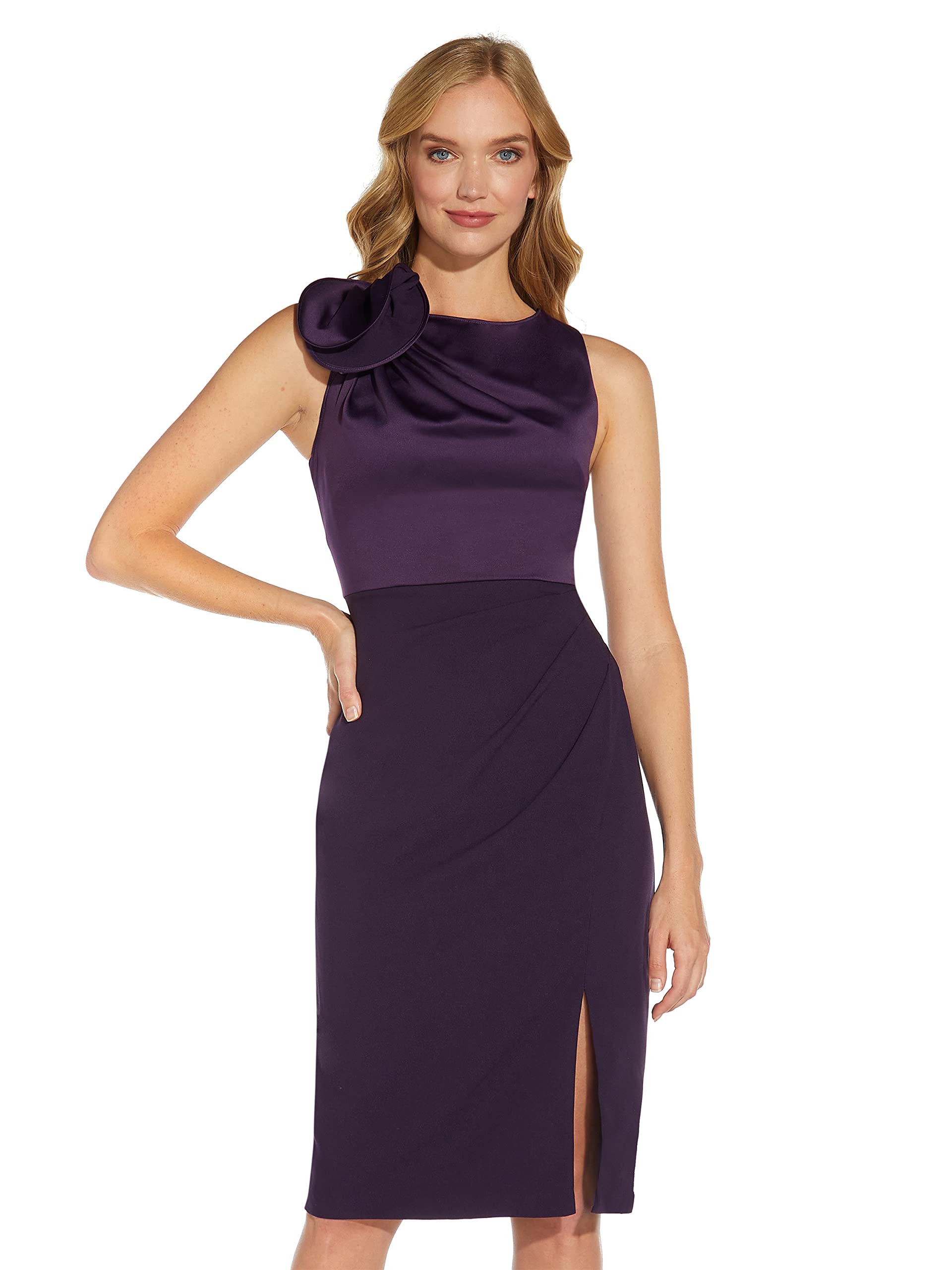Adrianna Papell Women's Short Satin Dress with Crepe Back - Perfect for Cocktail Parties, Weddings & Evening Events