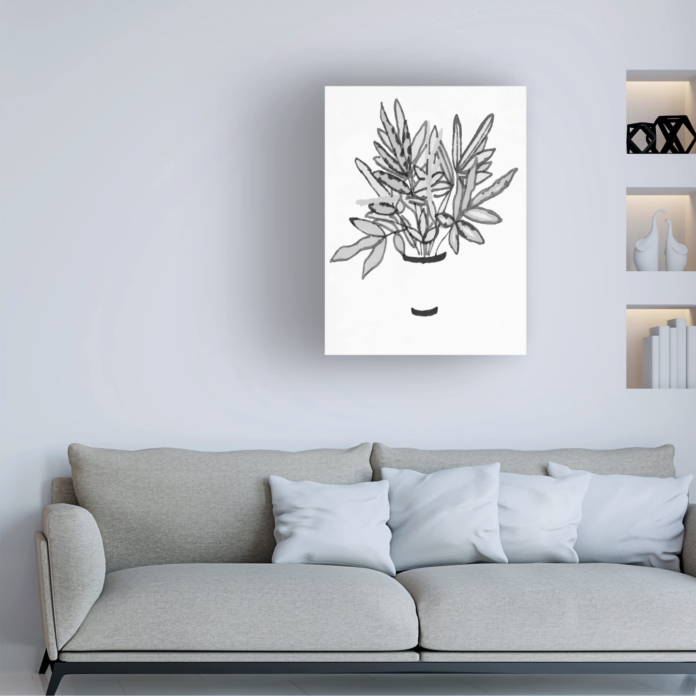 Stellar Design Studio 'Black and White Indoor Plant IV' Canvas Wall Art - Modern Botanical Decor for Living Room, Bedroom & Office