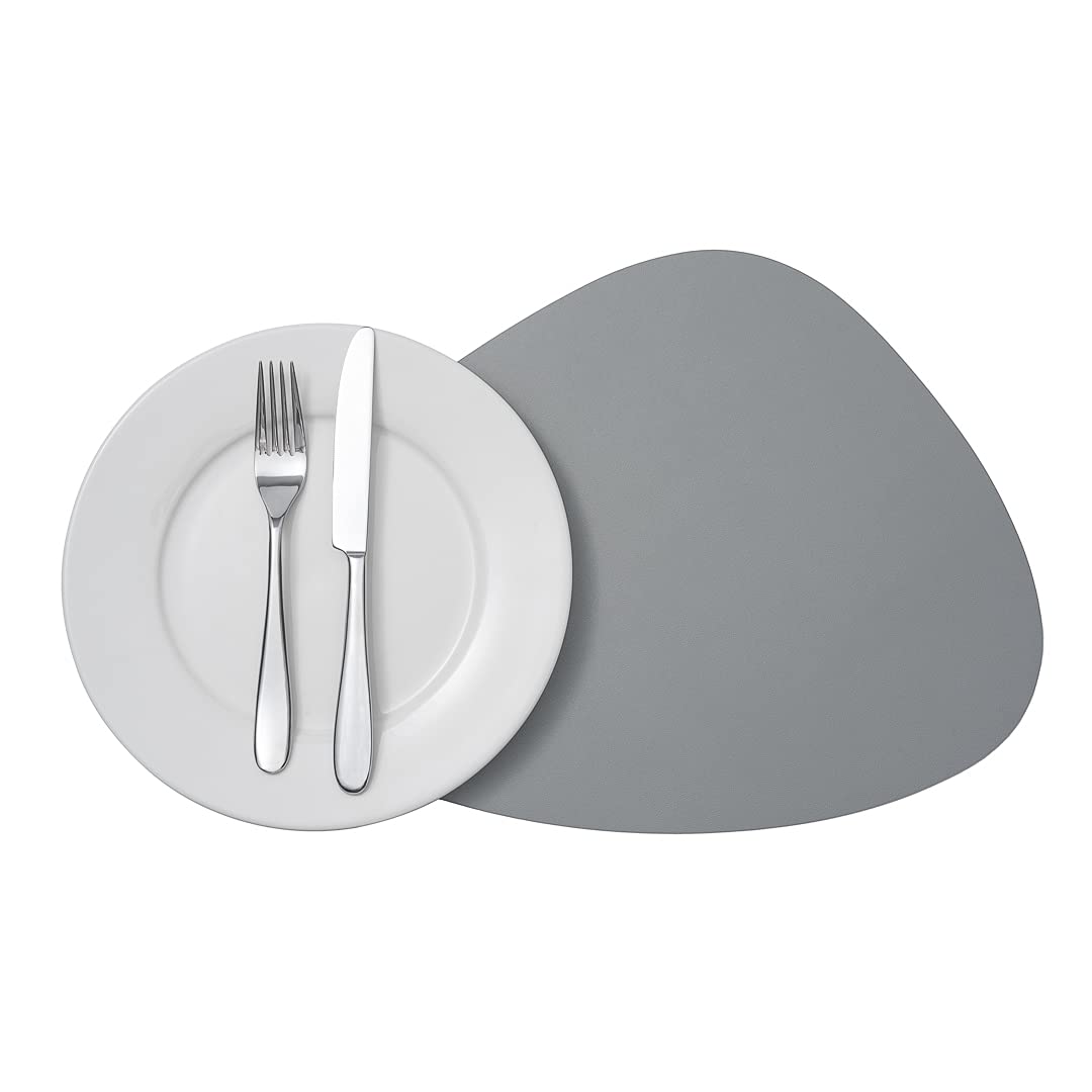 Restaurantware 16 Inch Egg-Shaped Vinyl Table Placemats - Set of 6 Stain-Resistant Gray Embossed Placemats with Leather-Like Texture for Dining Tables, Kitchen Countertops & Office Desks - Surface Protection for Daily Use