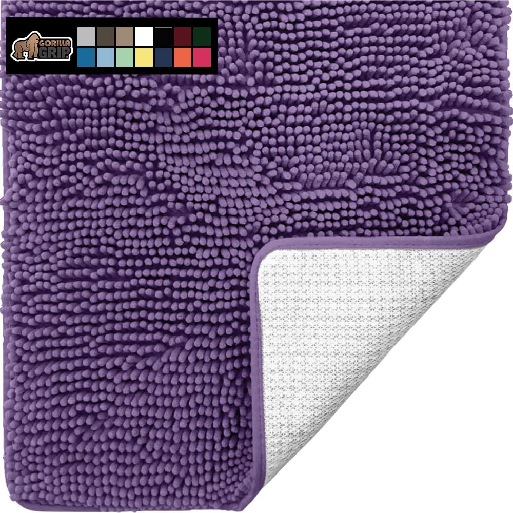 **Gorilla Grip Bath Rug - 60x17 Inches, Ultra Soft & Absorbent Chenille Bathroom Mat with Non-Slip Rubber Backing, Quick-Dry Microfiber, Machine Washable, Durable Shaggy Rug for Bathtub & Shower Floor - Perfect for Bathroom Safety & Comfort (Purple)**