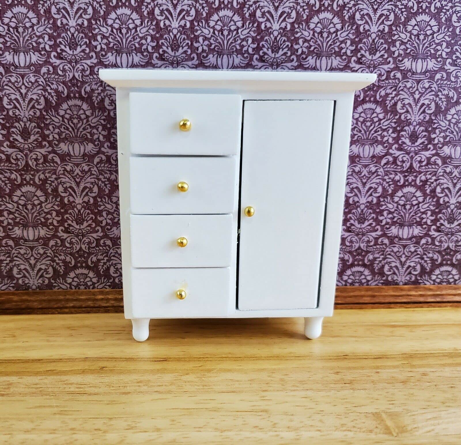 1:12 Scale Miniature Dollhouse Nursery Wardrobe - White Wooden Chifforobe for Dollhouse Furniture & Vintage Dolls | Perfect for Dollhouse Bedrooms, Nursery Rooms & Miniature Displays