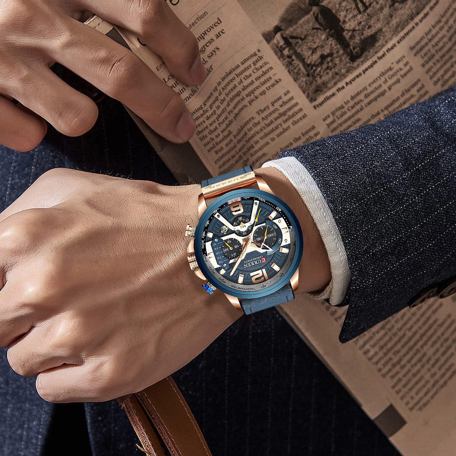 Luxury Men's Business Chronograph Watch - Waterproof Analog Quartz Wristwatch with Leather Strap | Perfect for Office, Formal Events & Everyday Wear