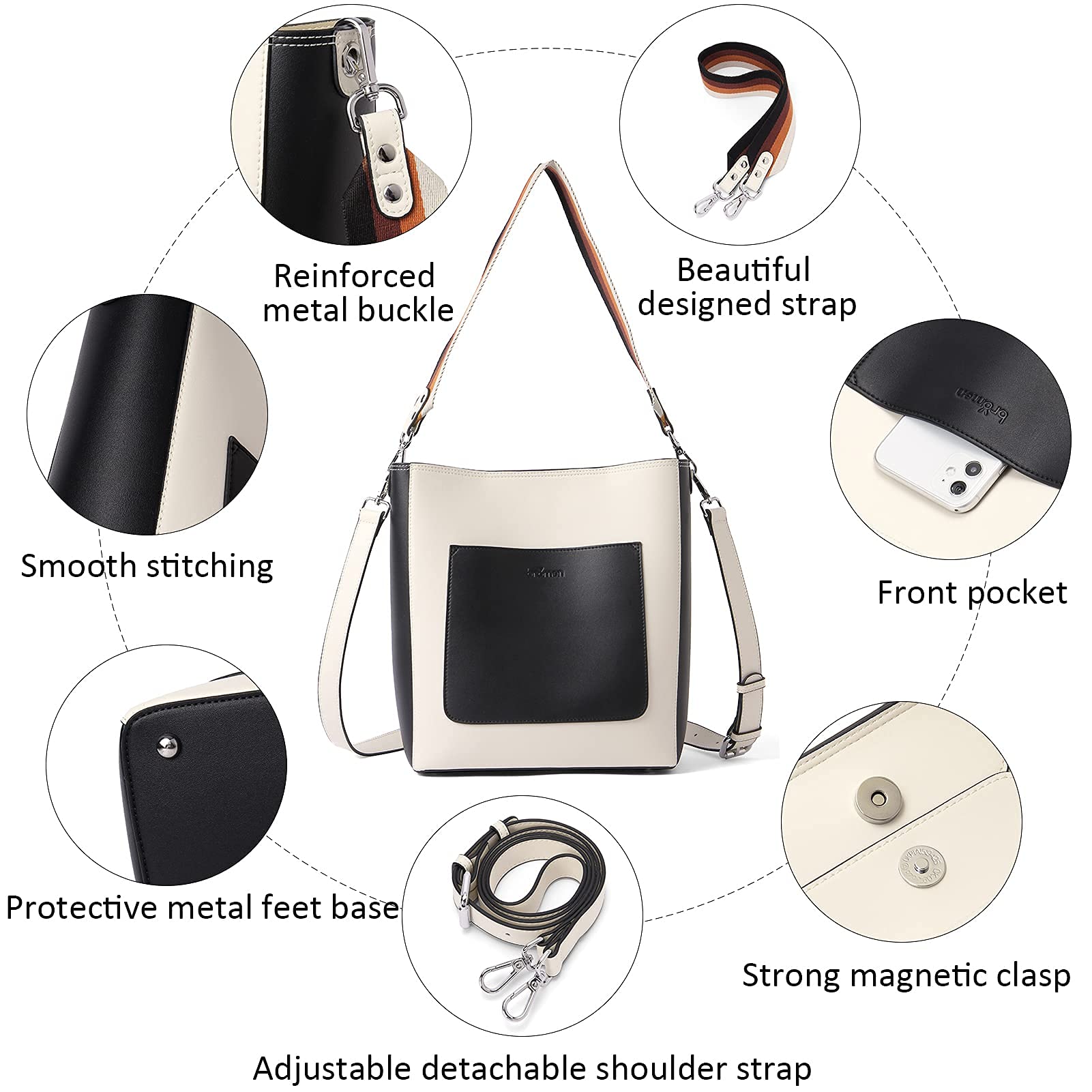 BROMEN Women's Leather Hobo Bag - Stylish Designer Shoulder Bucket Crossbody Purse for Mother's Day Gift | Perfect for Work, Travel & Everyday Use