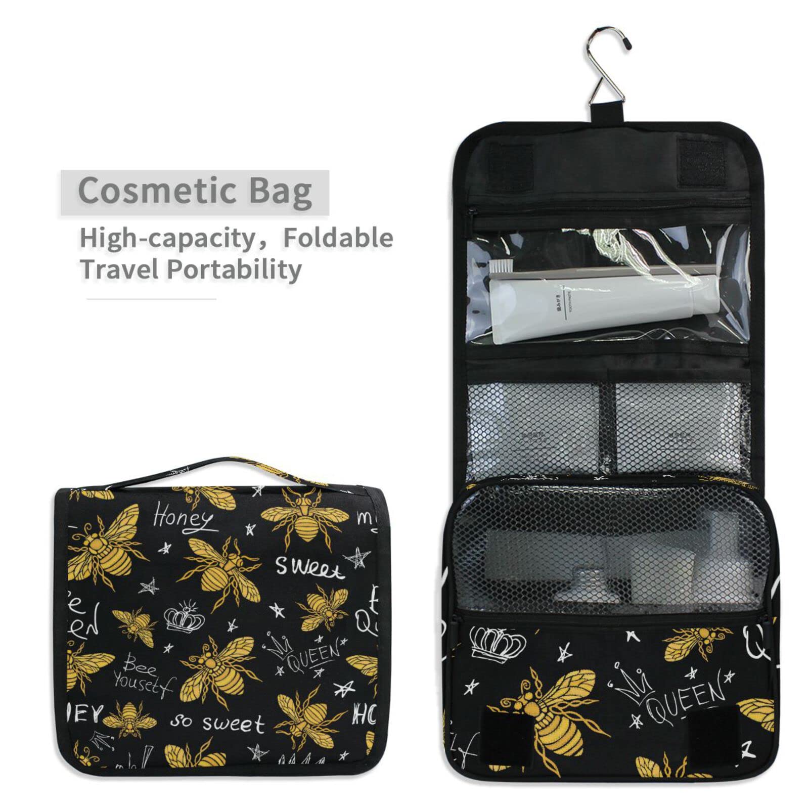 Portable Hanging Travel Toiletry Bag with Hook - Expandable Cosmetic & Makeup Organizer for Women & Men - Perfect for Showers, Camping, Gym & Airplane Travel