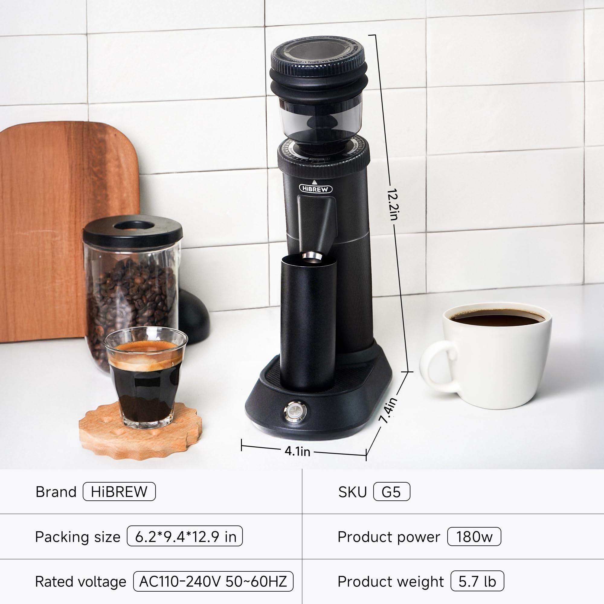 HiBREW G5 Electric Coffee Grinder - 36 Adjustable Settings, 50g Bean Capacity, Aluminum Housing for Espresso, Pour Over, Mocha & Turkish Coffee - Perfect for Home Baristas & Coffee Enthusiasts