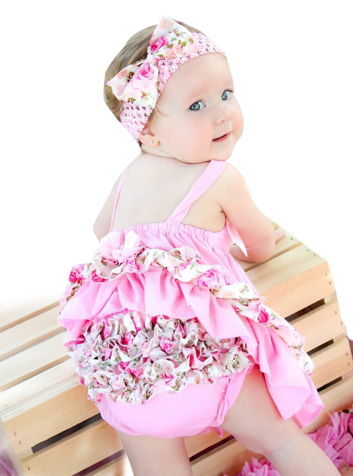 Petitebella Pink Floral Halter Swing Top & Bloomer Baby Outfit Set | Newborn to 24 Months | Perfect for Photoshoots, Birthday Parties & Special Occasions