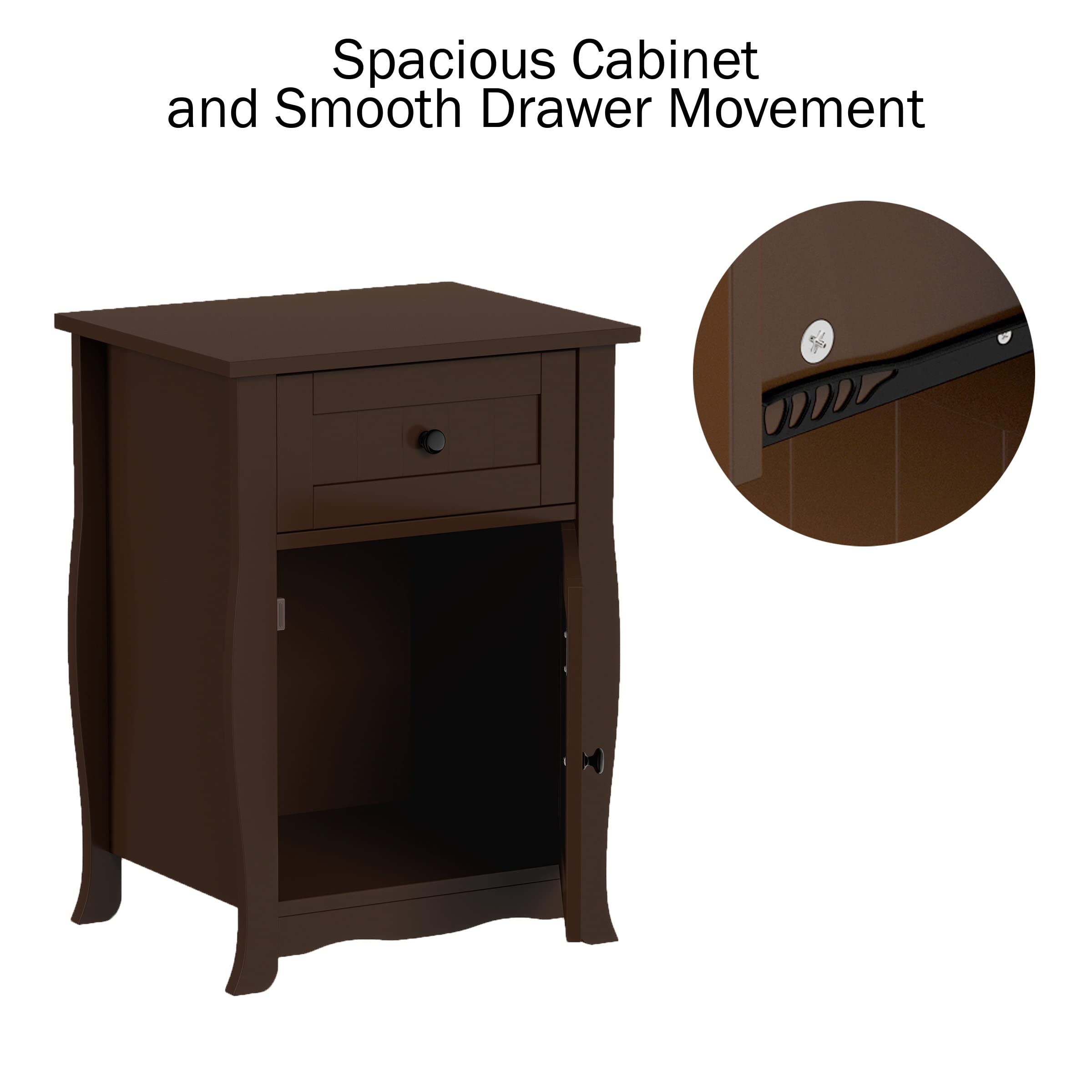 Lavish Home 2-Piece Traditional Accent Table Set with Storage Drawer & Cabinet - Dark Brown Night Stands for Bedroom or Living Room | Perfect for Small Spaces, Apartment Decor & Home Organization