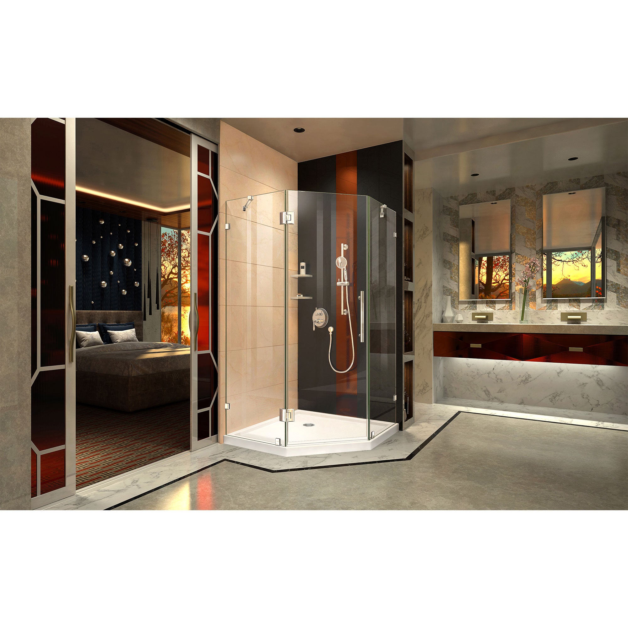 DreamLine Prism Lux 42x42x74.75 Inch Frameless Hinged Shower Enclosure with SlimLine Base Kit - Modern Bathroom Upgrade for Small Spaces, Perfect for Apartments & Master Bathrooms