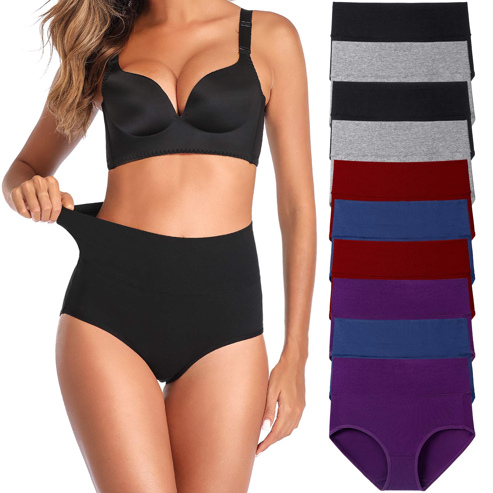 UMMISS Women's Cotton High Waist Underwear - Full Coverage Soft Comfortable Briefs Panty Multipack for Everyday Wear, Workout & Sleep