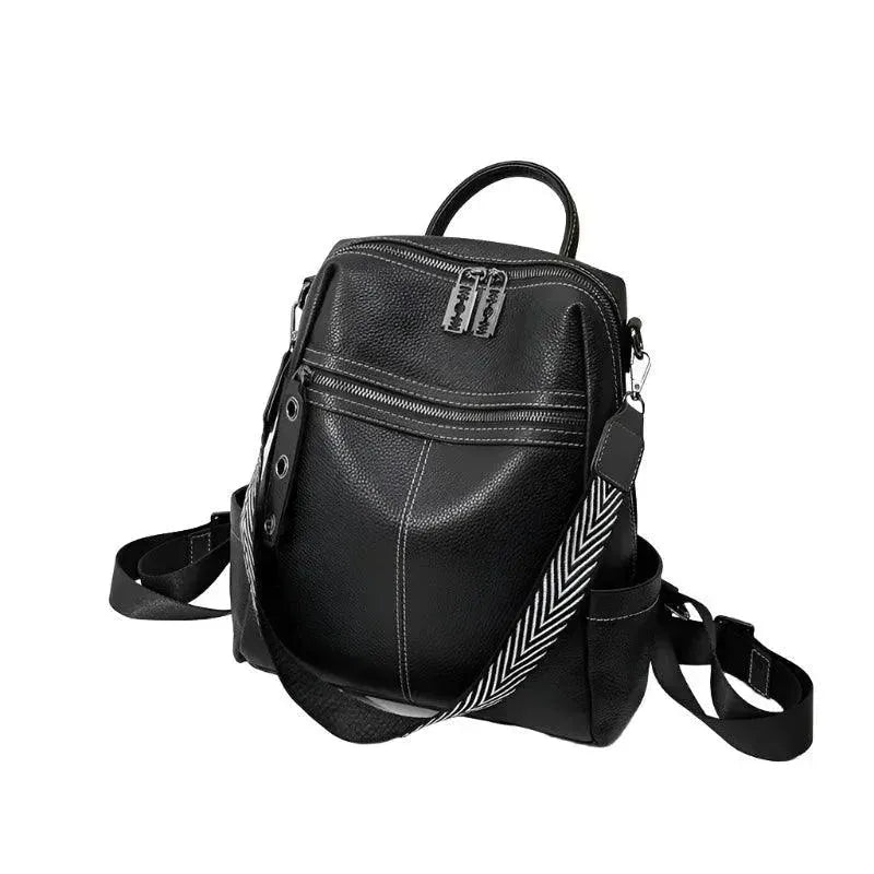 Stylish PU Leather Large School Backpack for Students - Durable Laptop Backpack with Multiple Pockets for College, Work & Travel
