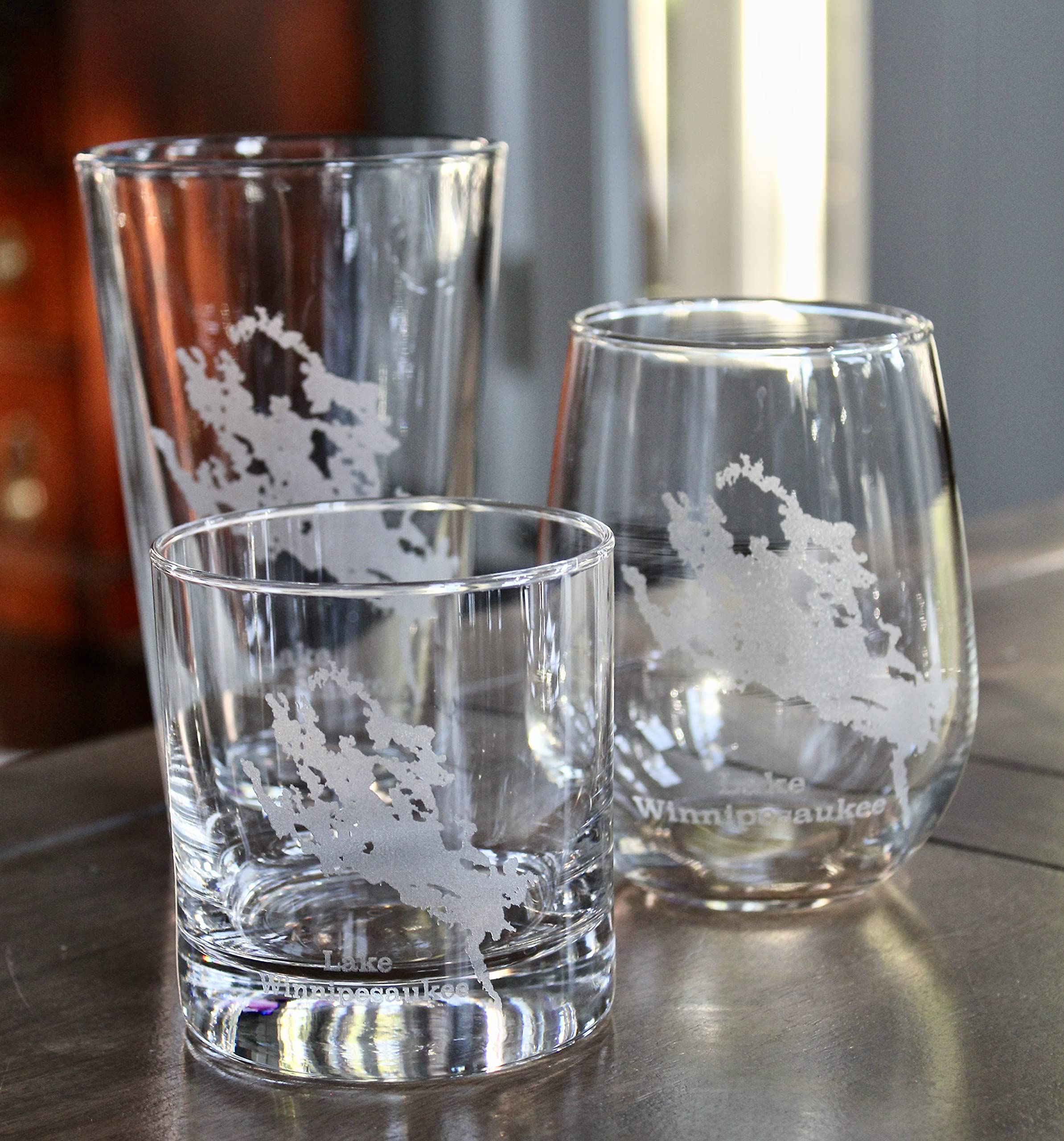 Lake Winnipesaukee Set of 2 Pint Glasses - Laser Engraved Beer Mugs - Perfect for Home Bars, Gifts & Outdoor Gatherings